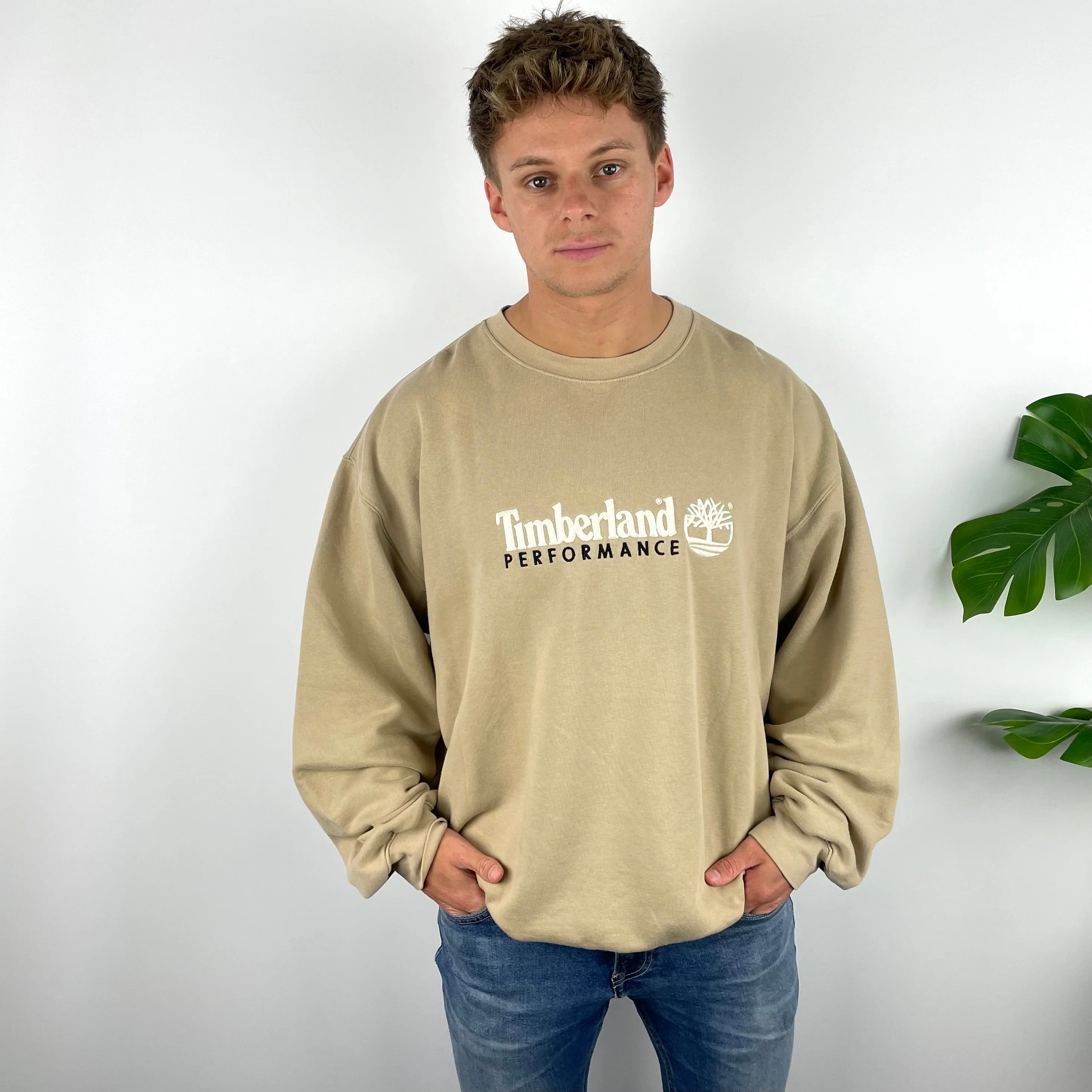 Timberland RARE Beige Embroidered Spell Out Sweatshirt  (XL) - Image 3