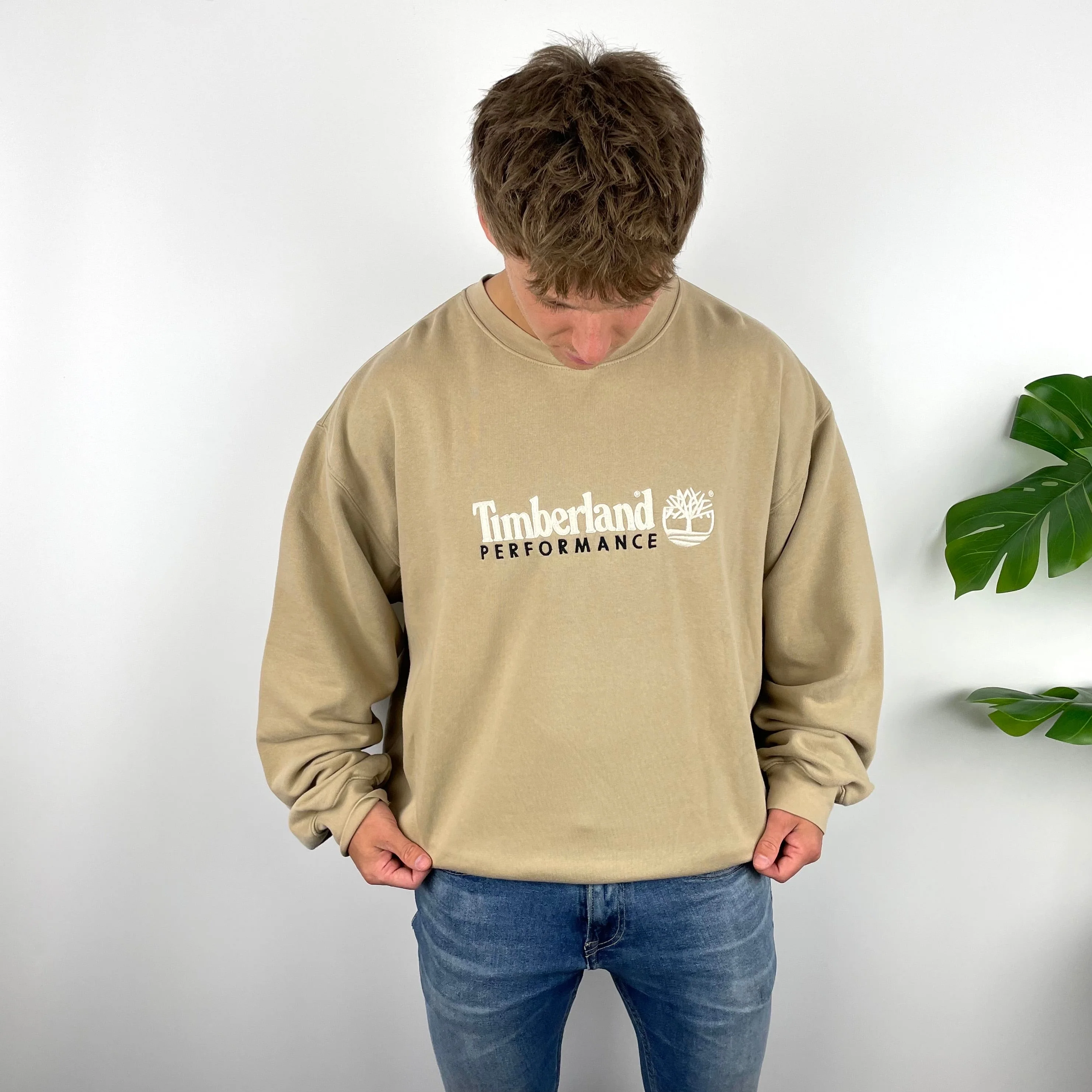 Timberland RARE Beige Embroidered Spell Out Sweatshirt  (XL) - Image 7