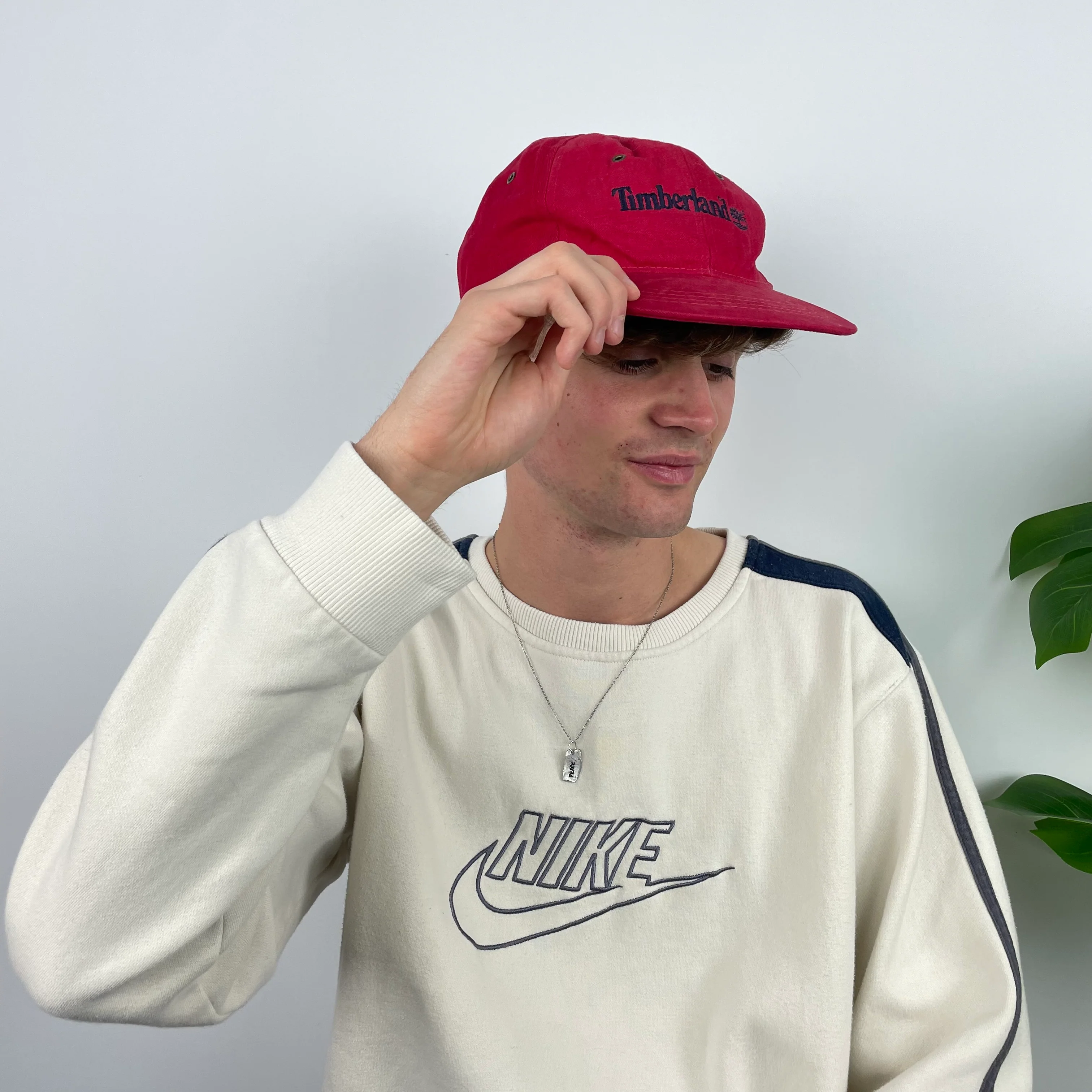 Timberland RARE Red Embroidered Spell Out Cap - Image 4