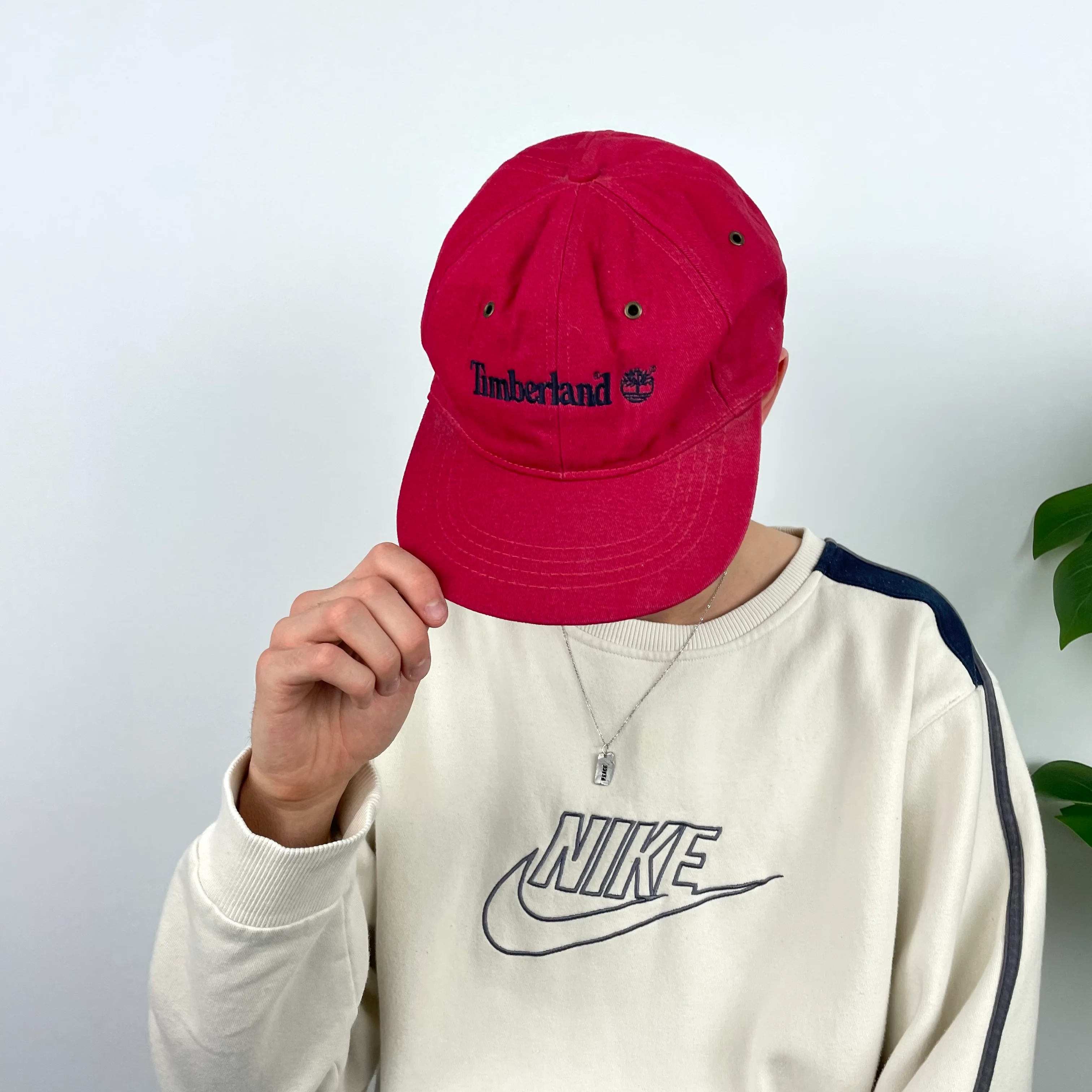 Timberland RARE Red Embroidered Spell Out Cap - Image 5