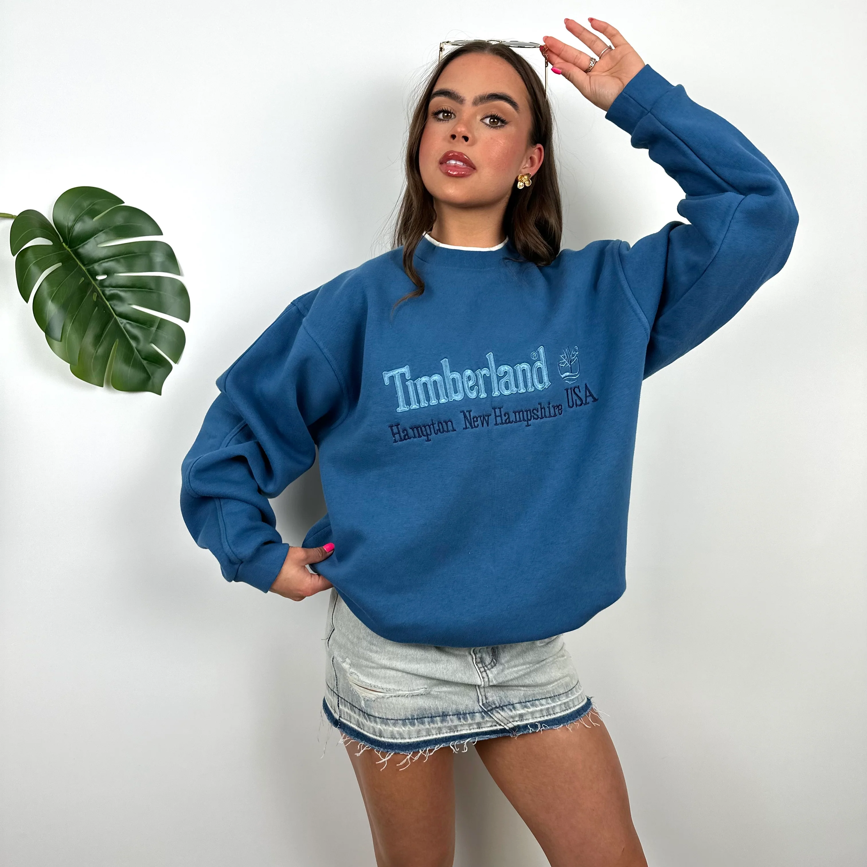 Timberland Turquoise Blue Embroidered Spell Out Sweatshirt (M) - Image 3