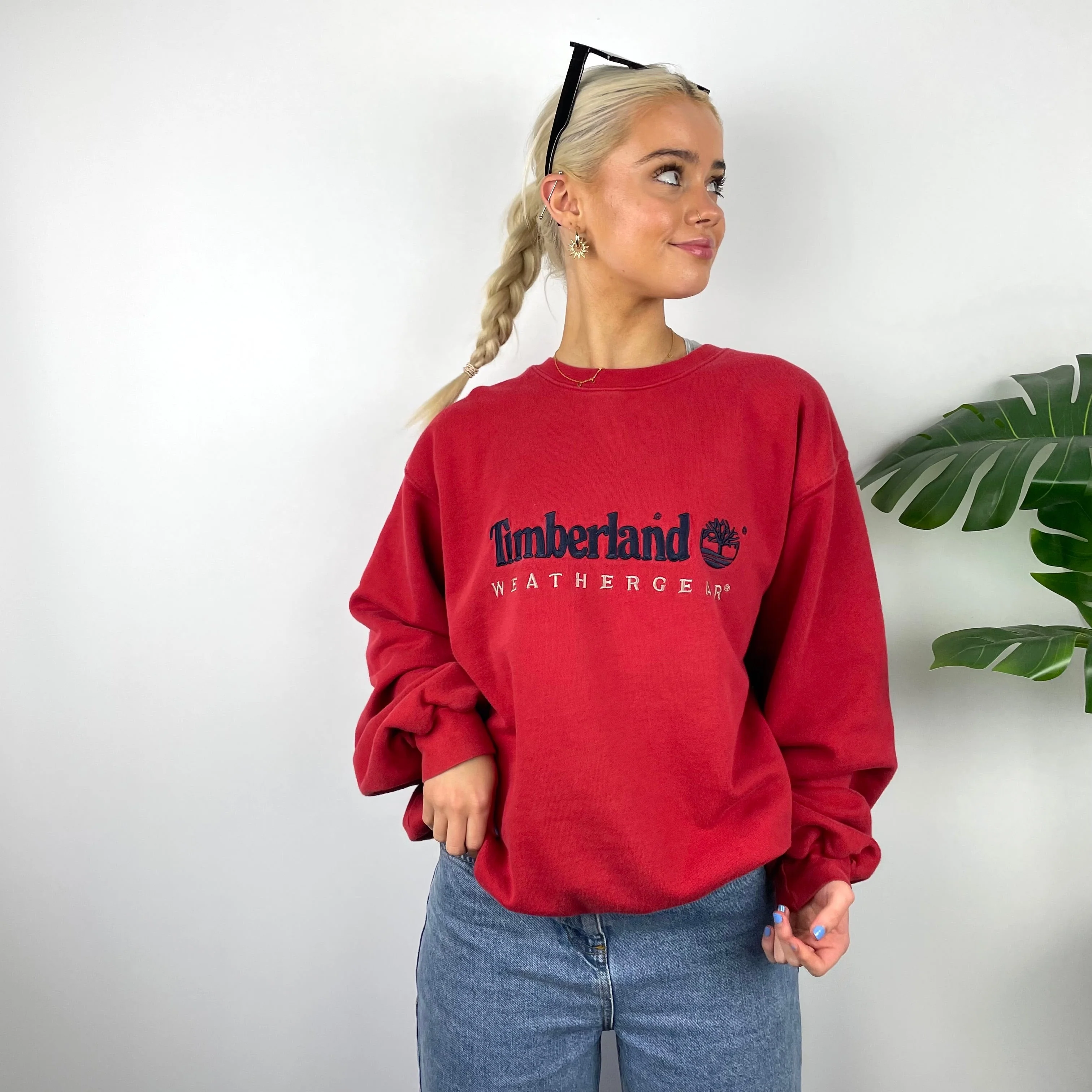 Timberland Red Embroidered Spell Out Sweatshirt (M) - Image 4