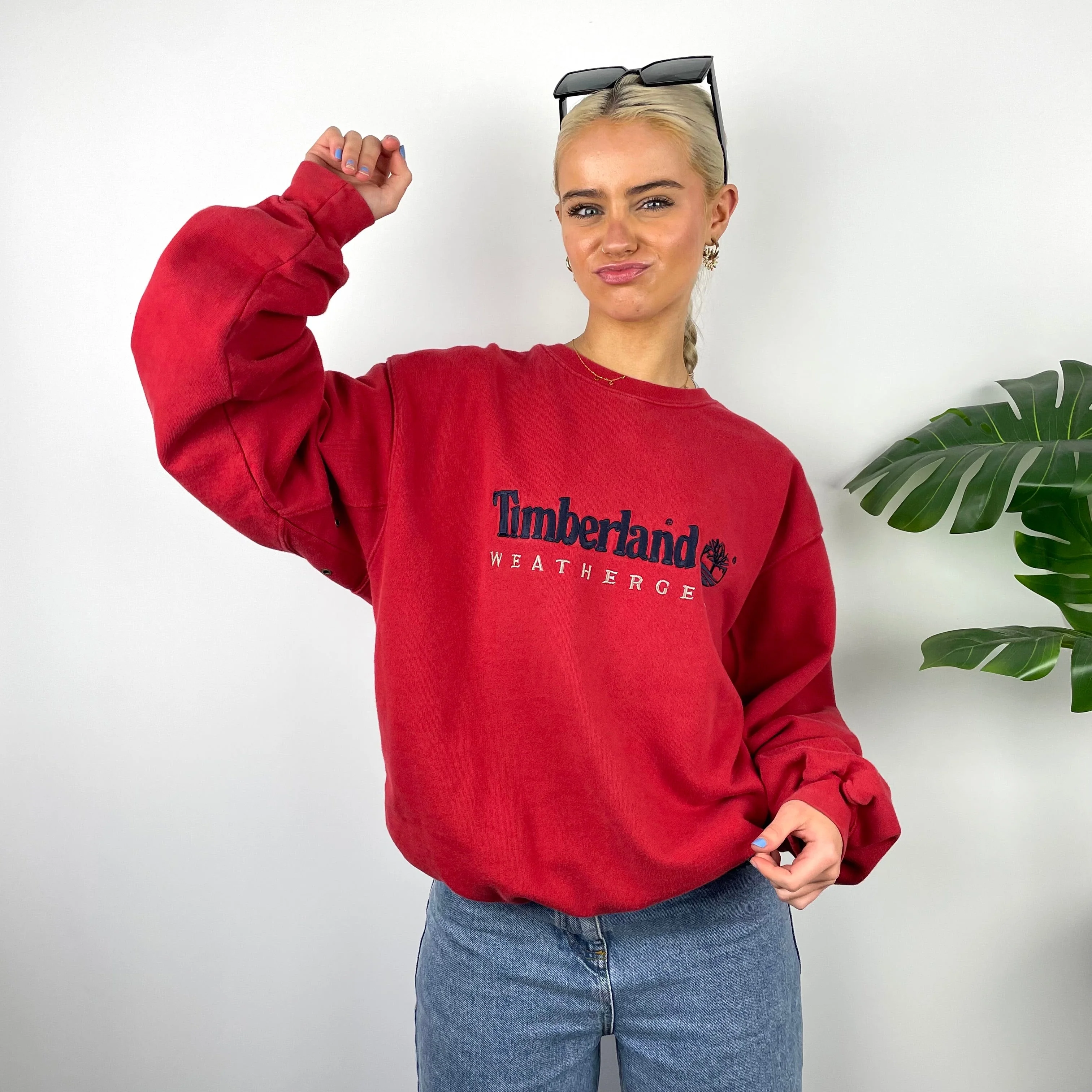 Timberland Red Embroidered Spell Out Sweatshirt (M) - Image 5
