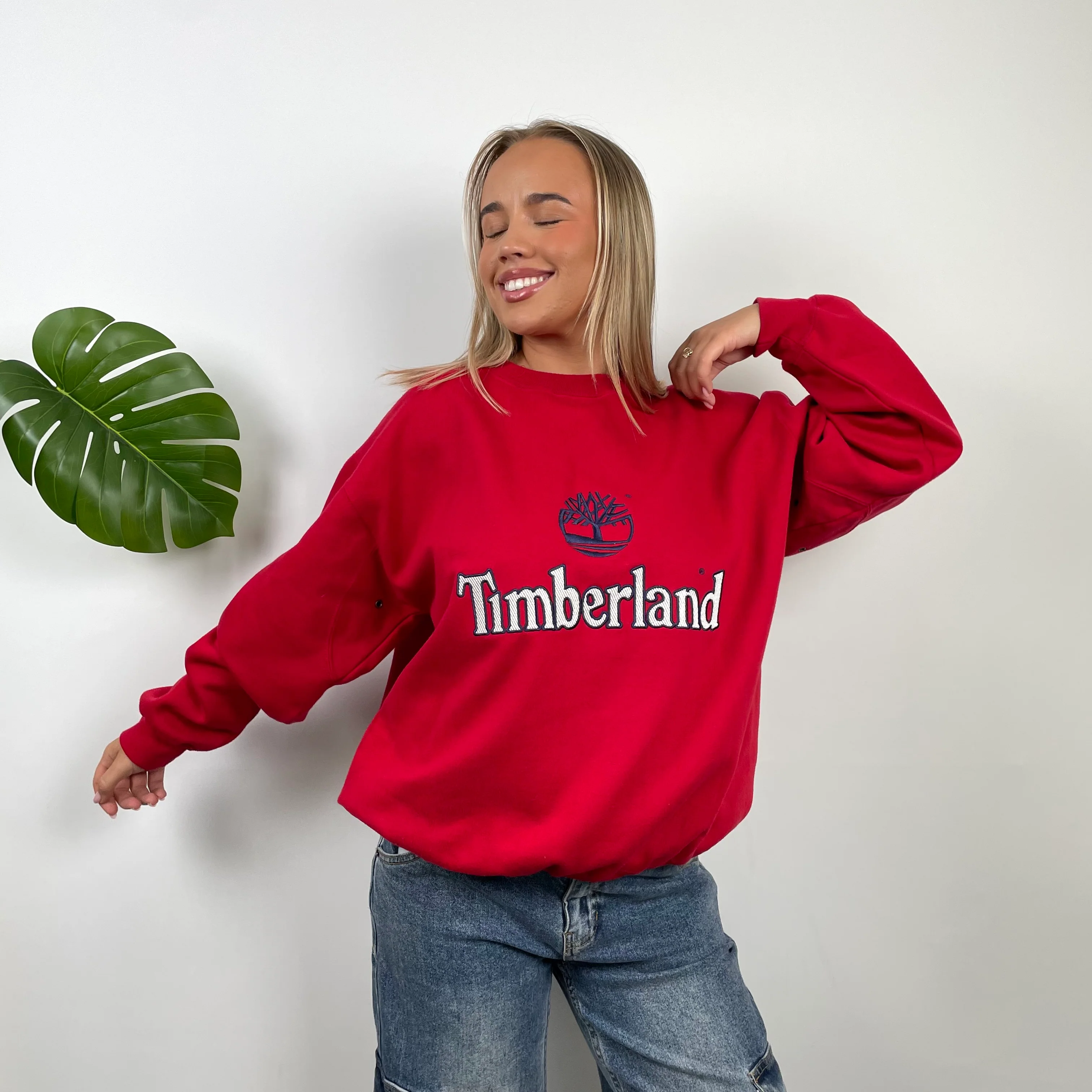 Timberland Red Embroidered Spell Out Sweatshirt (M)