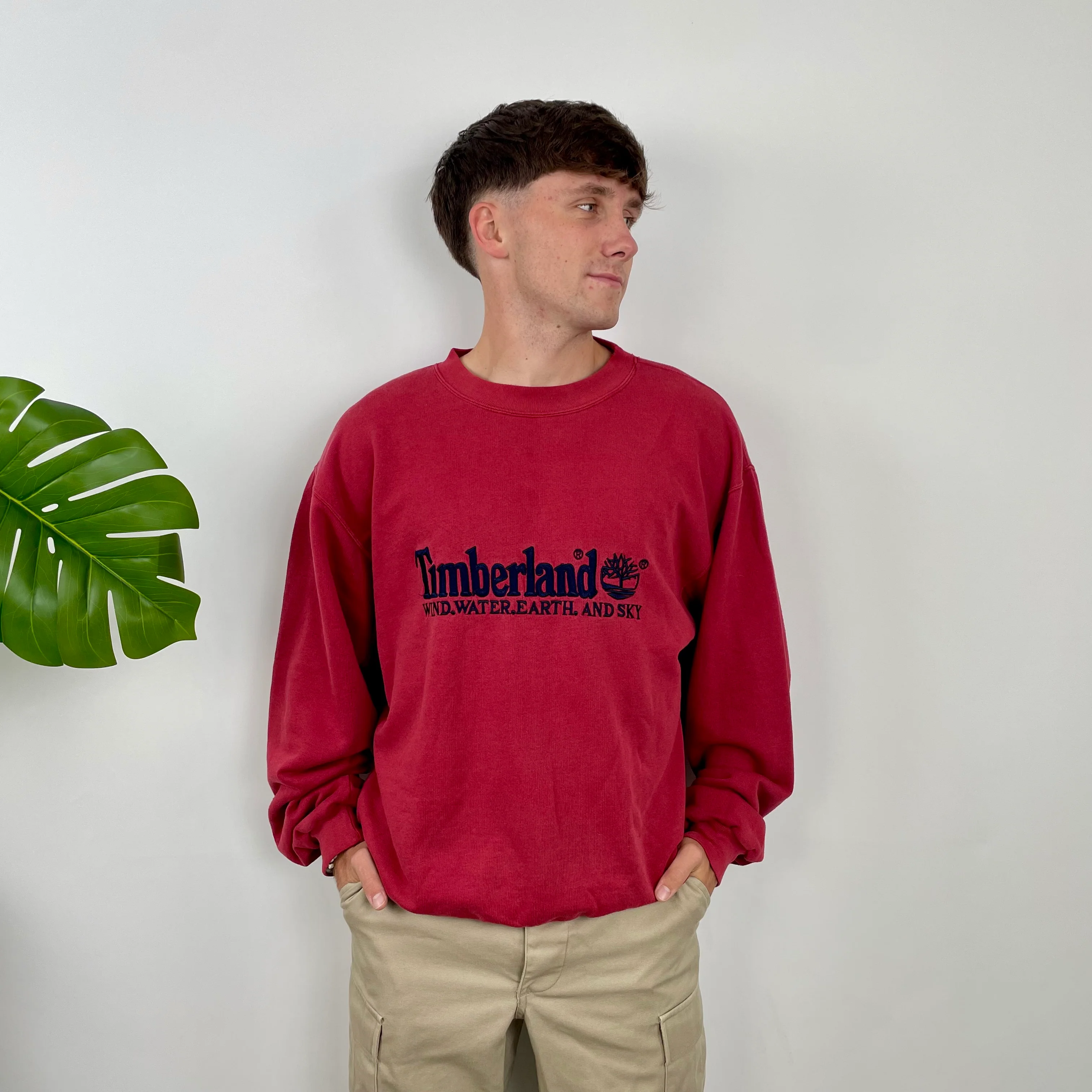 Timberland Red Embroidered Spell Out Sweatshirt (L) - Image 2