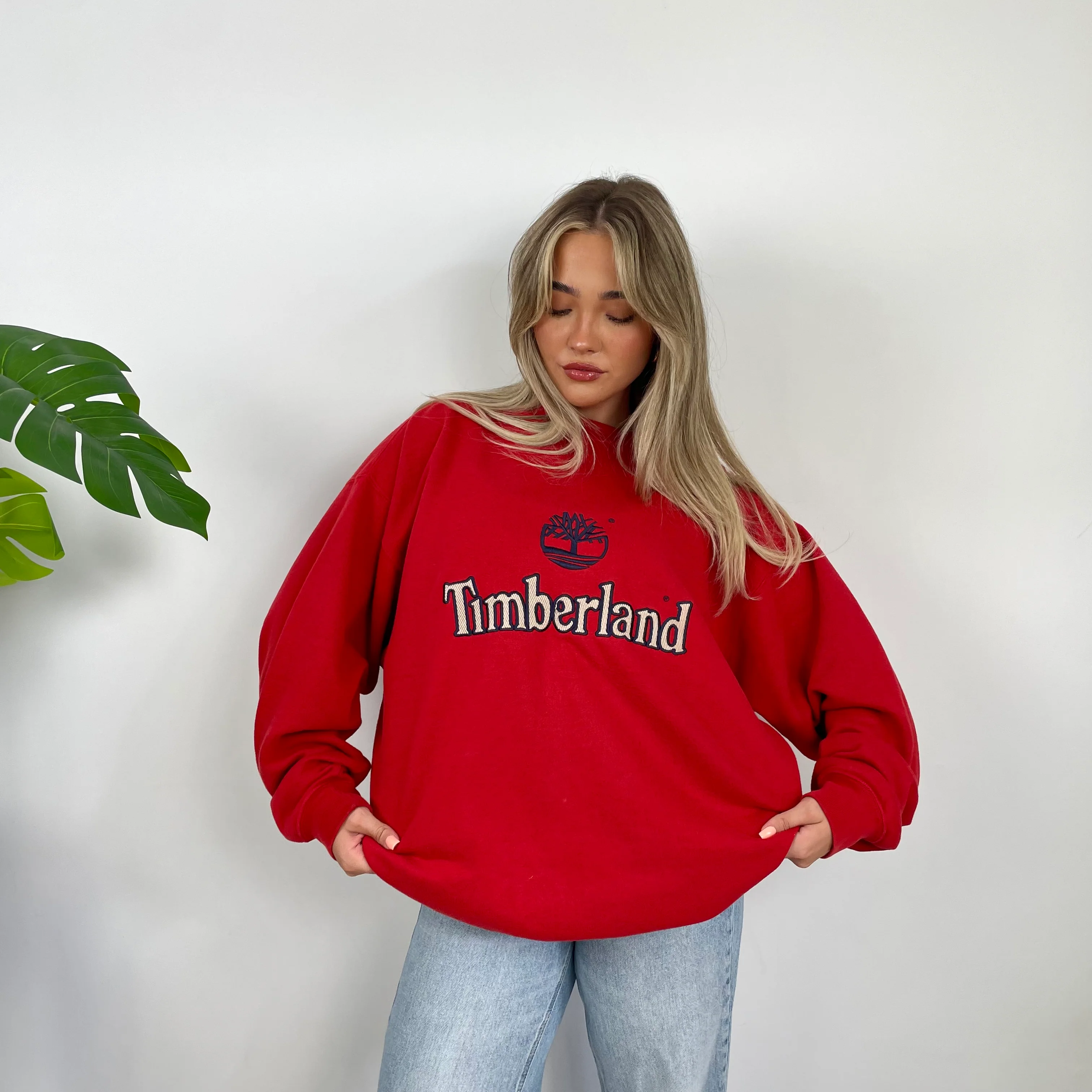 Timberland Red Embroidered Spell Out Sweatshirt (L) - Image 5