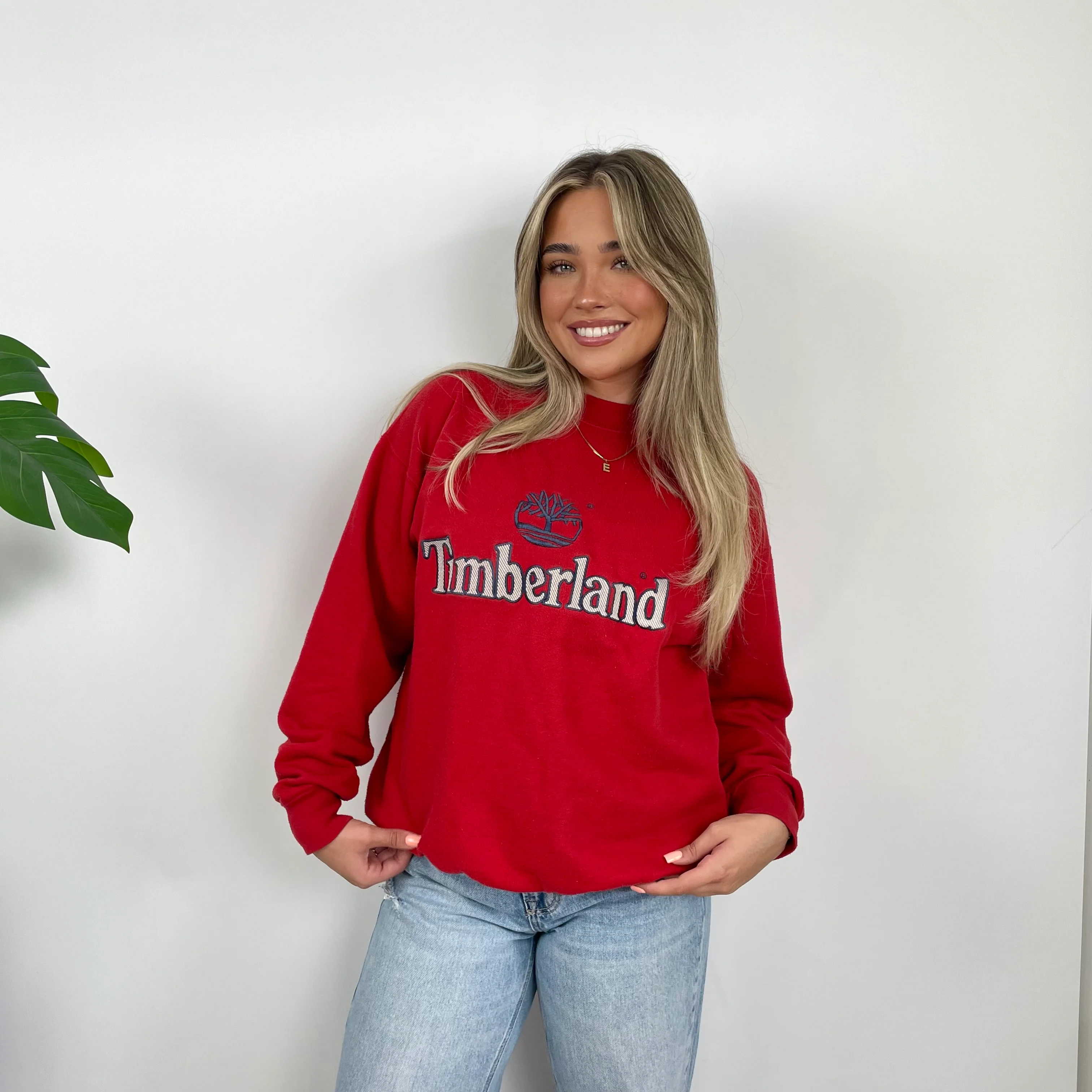 Timberland Red Embroidered Spell Out Sweatshirt (M) - Image 2