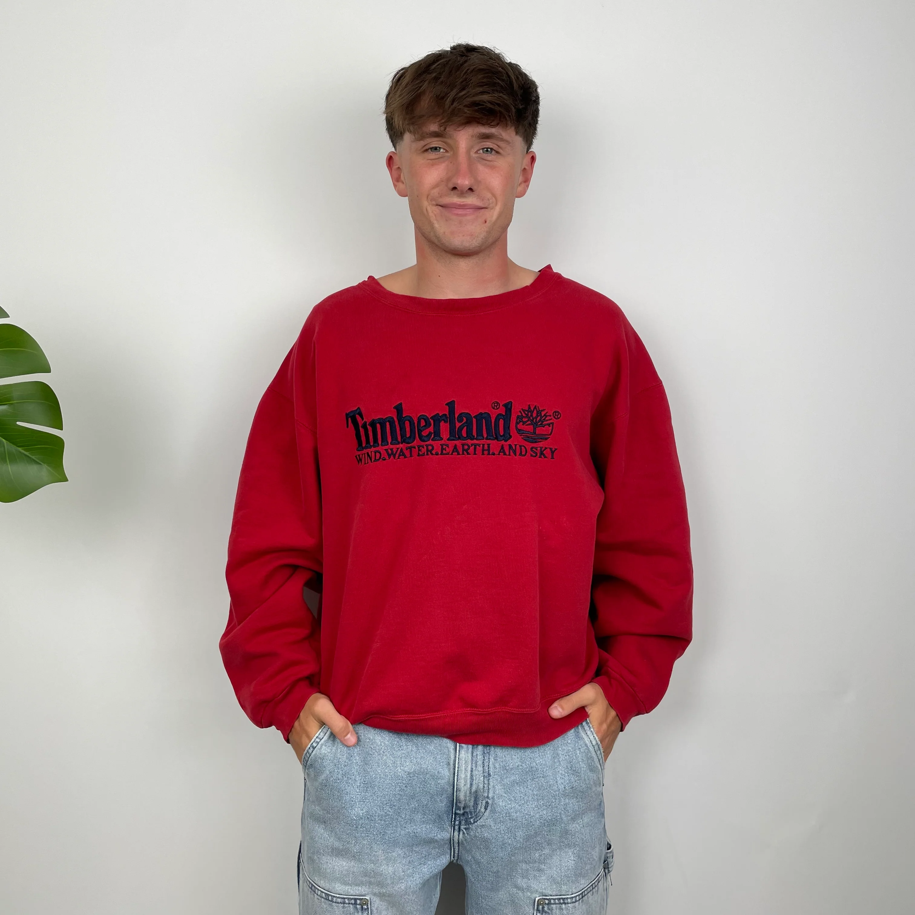Timberland Red Embroidered Spell Out Sweatshirt (S) - Image 4