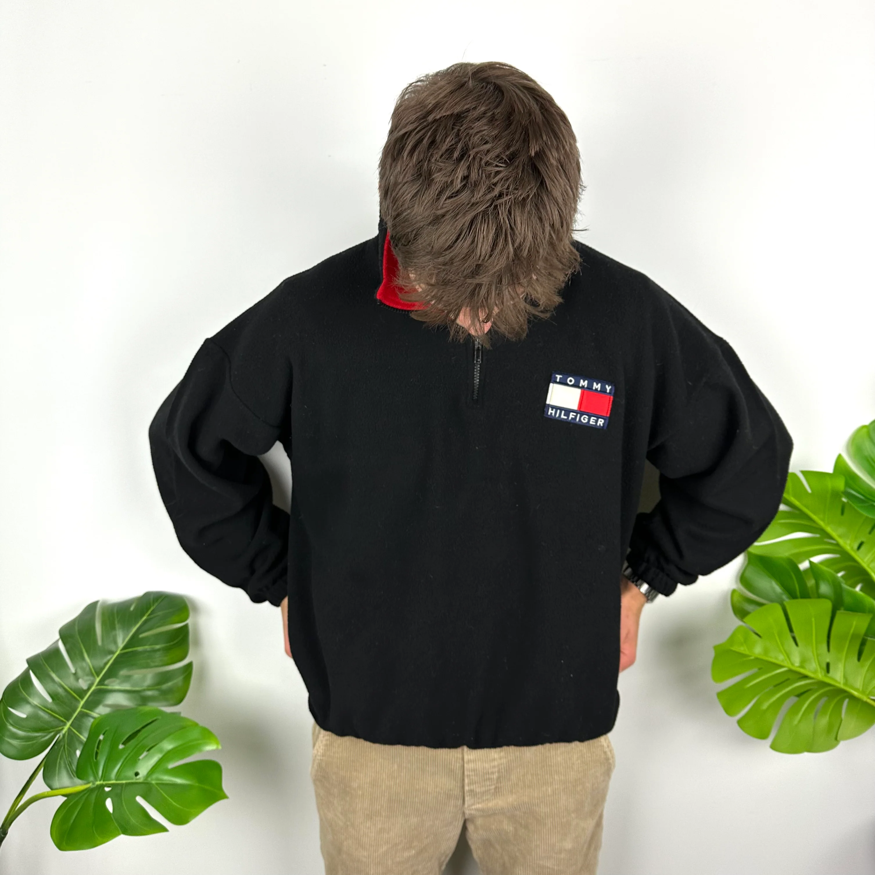 Tommy Hilfiger Black Embroidered Spell Out Teddy Bear Fleece Quarter Zip Sweatshirt (L) - Image 5
