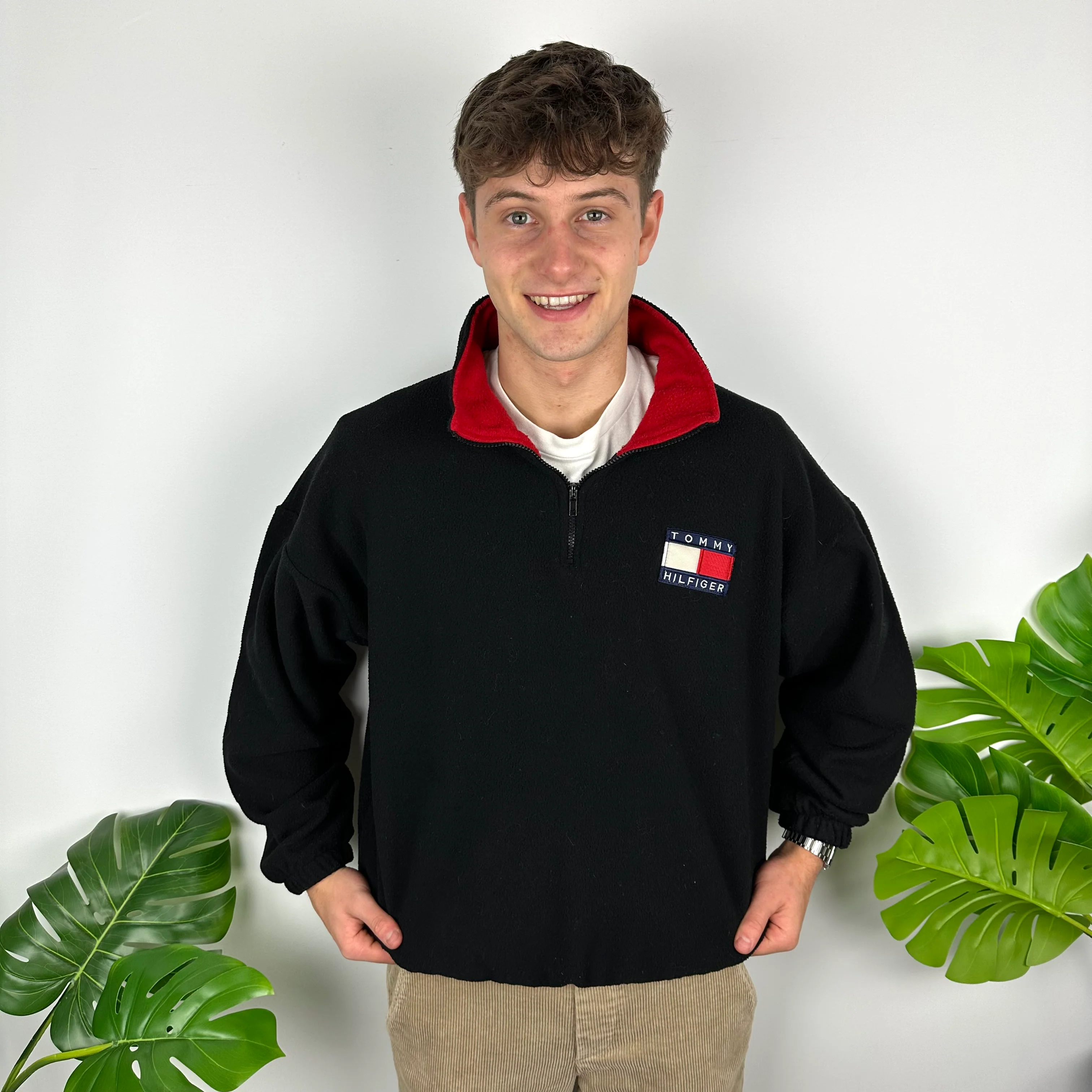 Tommy Hilfiger Black Embroidered Spell Out Teddy Bear Fleece Quarter Zip Sweatshirt (L) - Image 6