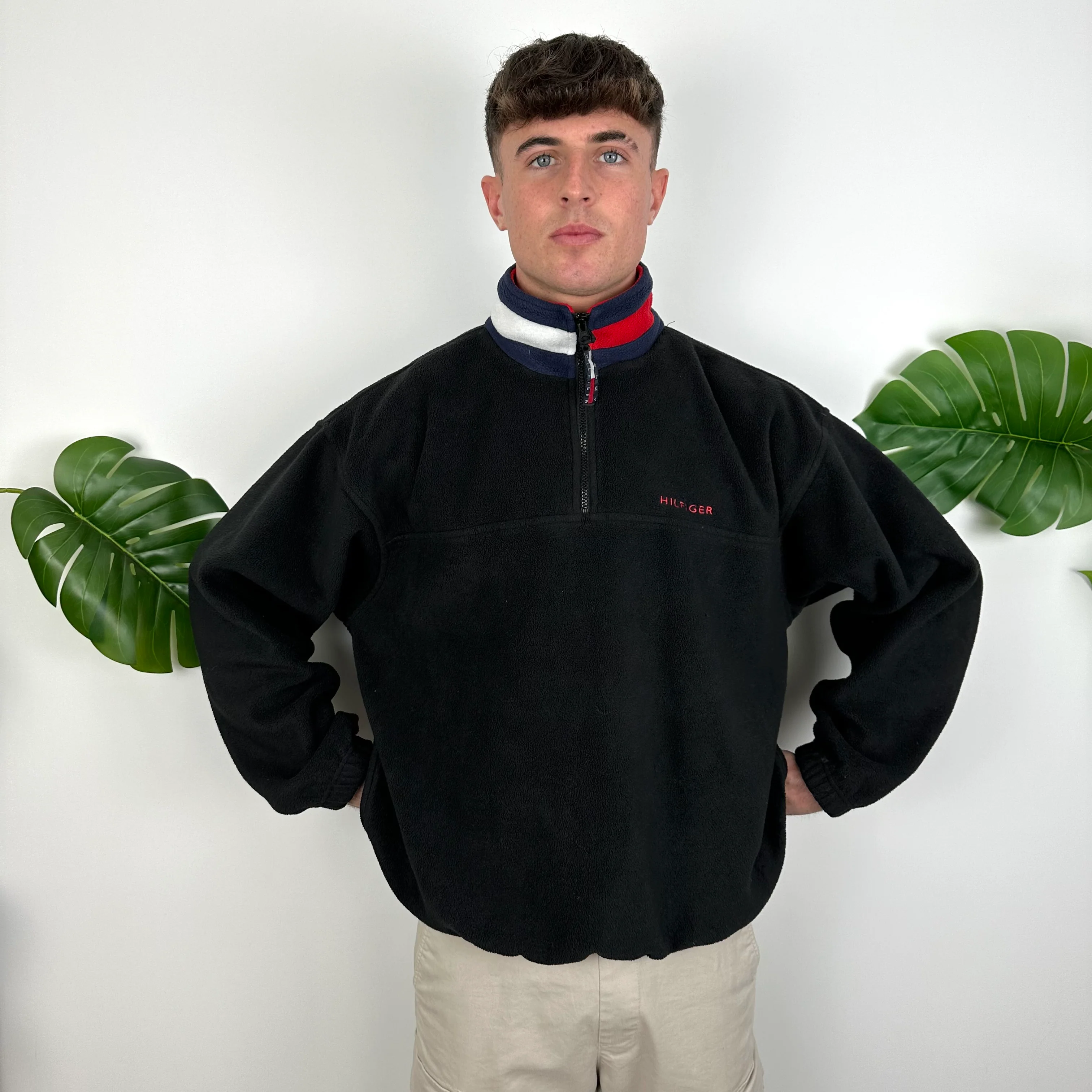 Tommy Hilfiger Black Embroidered Spell Out Teddy Bear Fleece Quarter Zip Sweatshirt (L) - Image 6