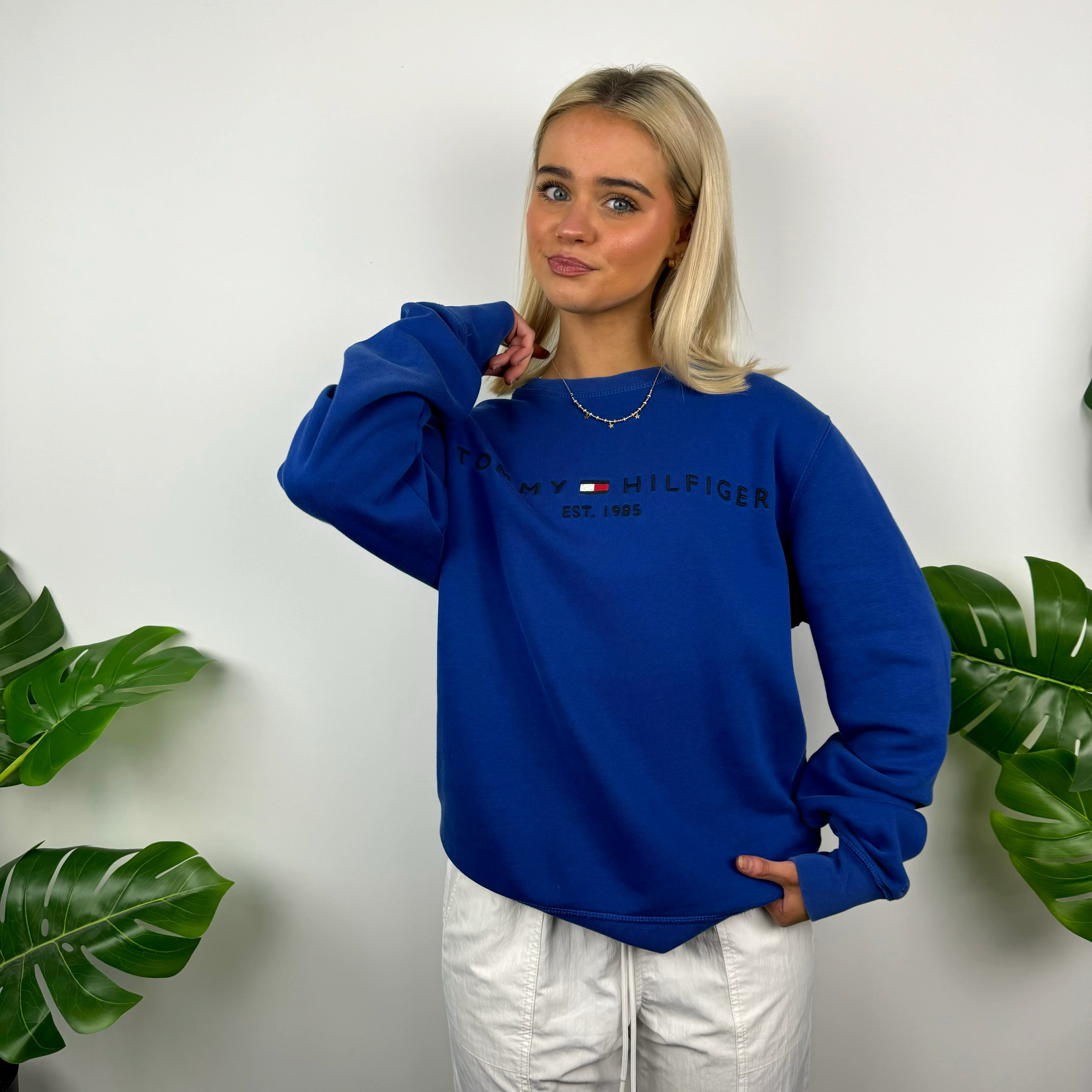 Tommy Hilfiger Blue Embroidered Spell Out Sweatshirt (M) - Image 3