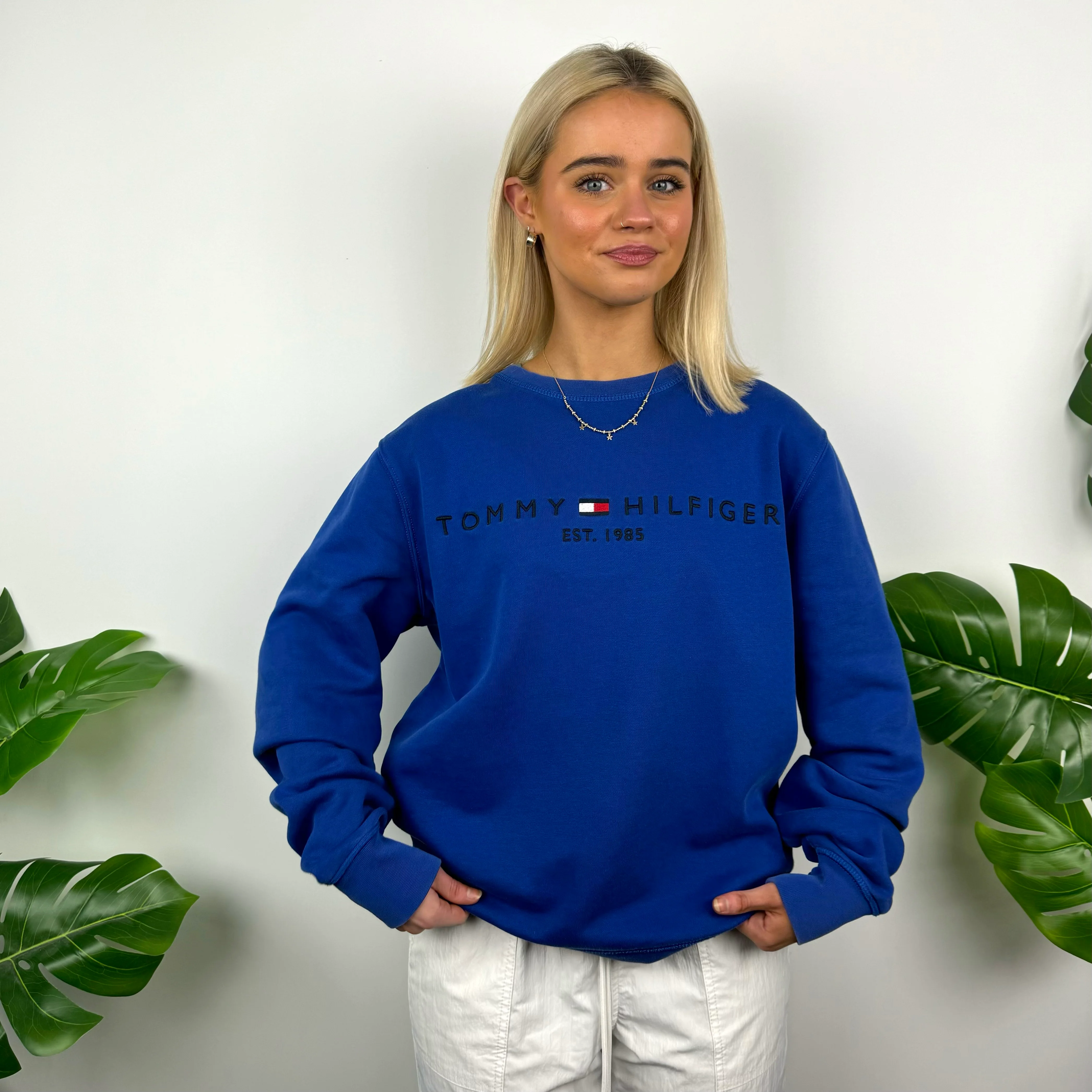 Tommy Hilfiger Blue Embroidered Spell Out Sweatshirt (M) - Image 7
