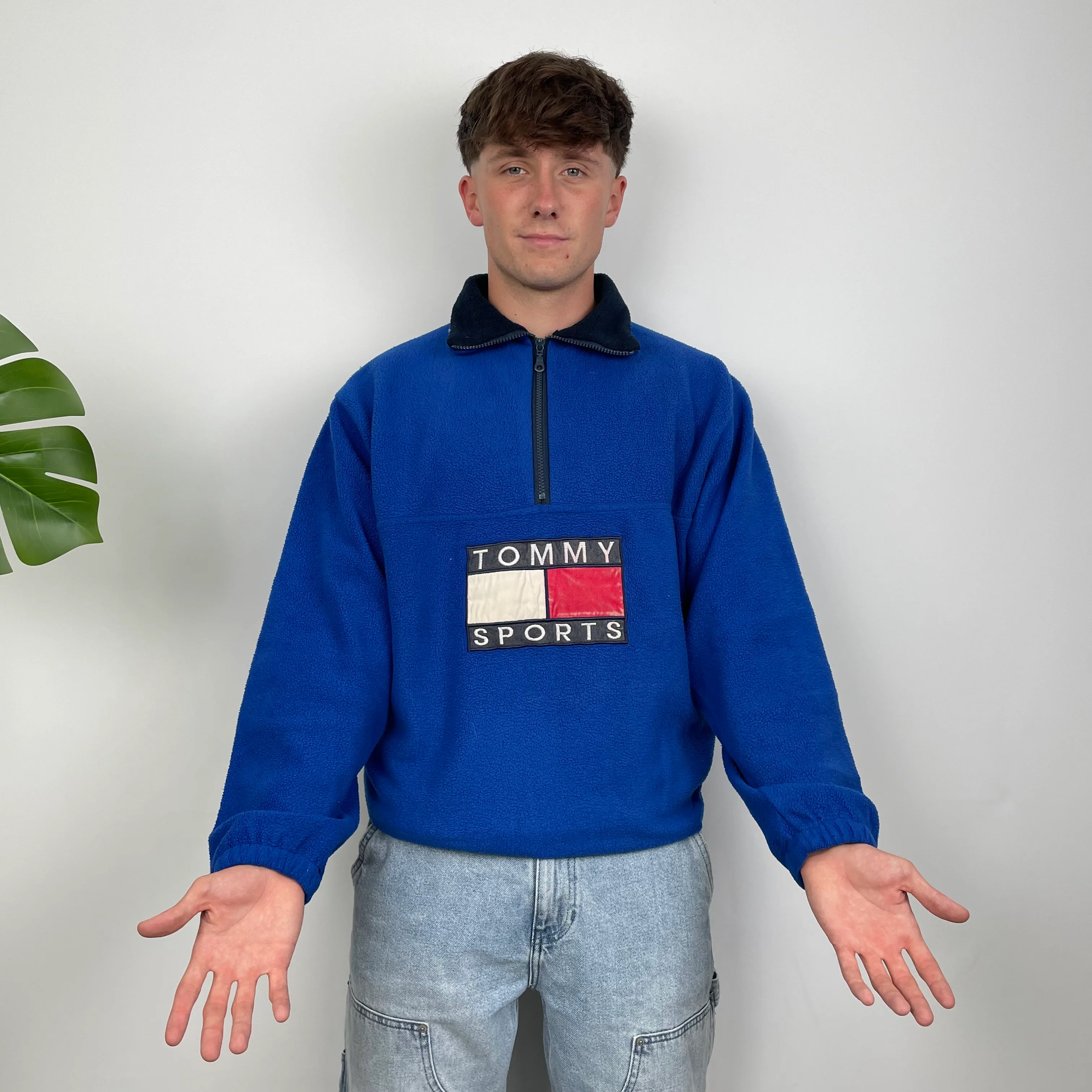 Tommy Hilfiger Blue Embroidered Spell Out Teddy Bear Fleece Quarter Zip Sweatshirt (L) - Image 7