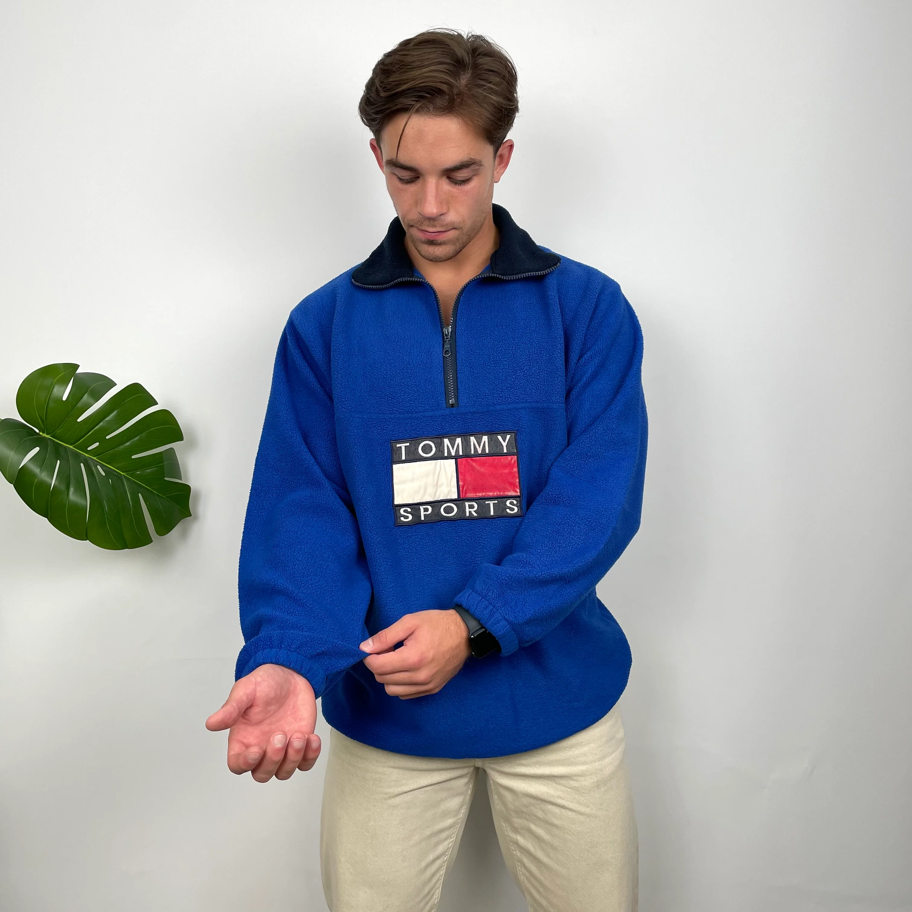 Tommy Hilfiger Blue Embroidered Spell Out Teddy Bear Fleece Quarter Zip Sweatshirt (L) - Image 5