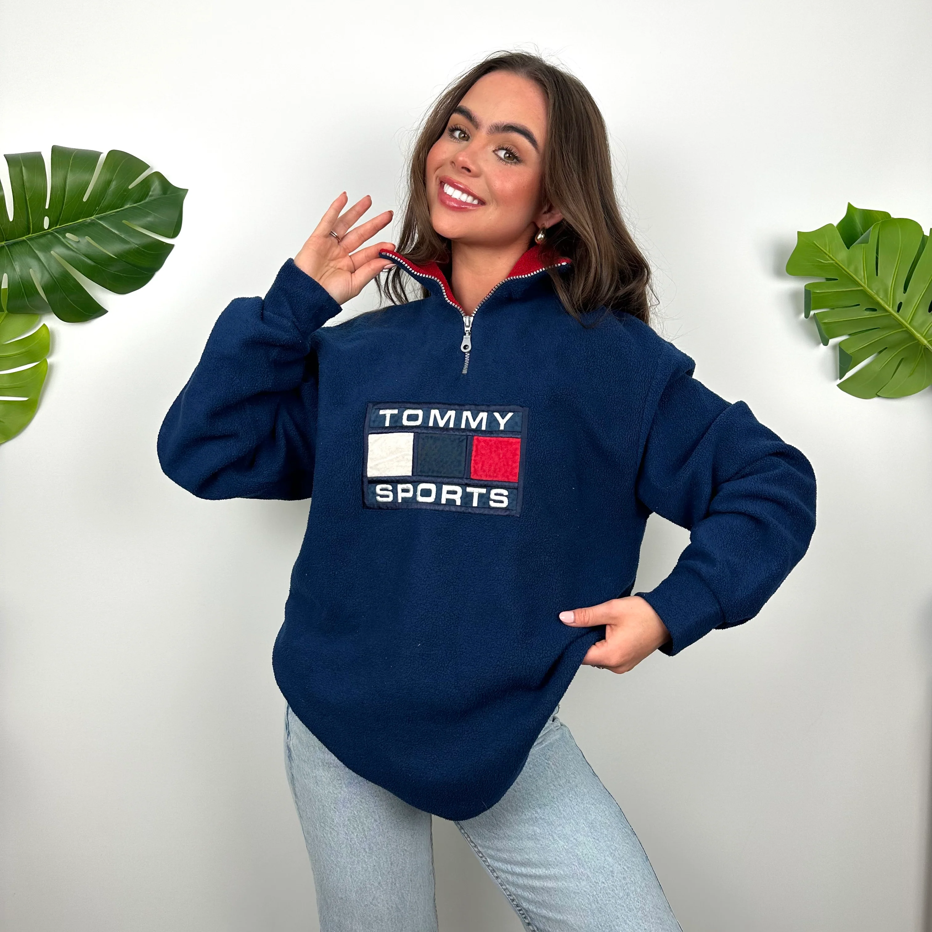 Tommy Hilfiger Embroidered Spell Out Teddy Bear Fleece Quarter Zip Sweatshirt (M) - Image 4