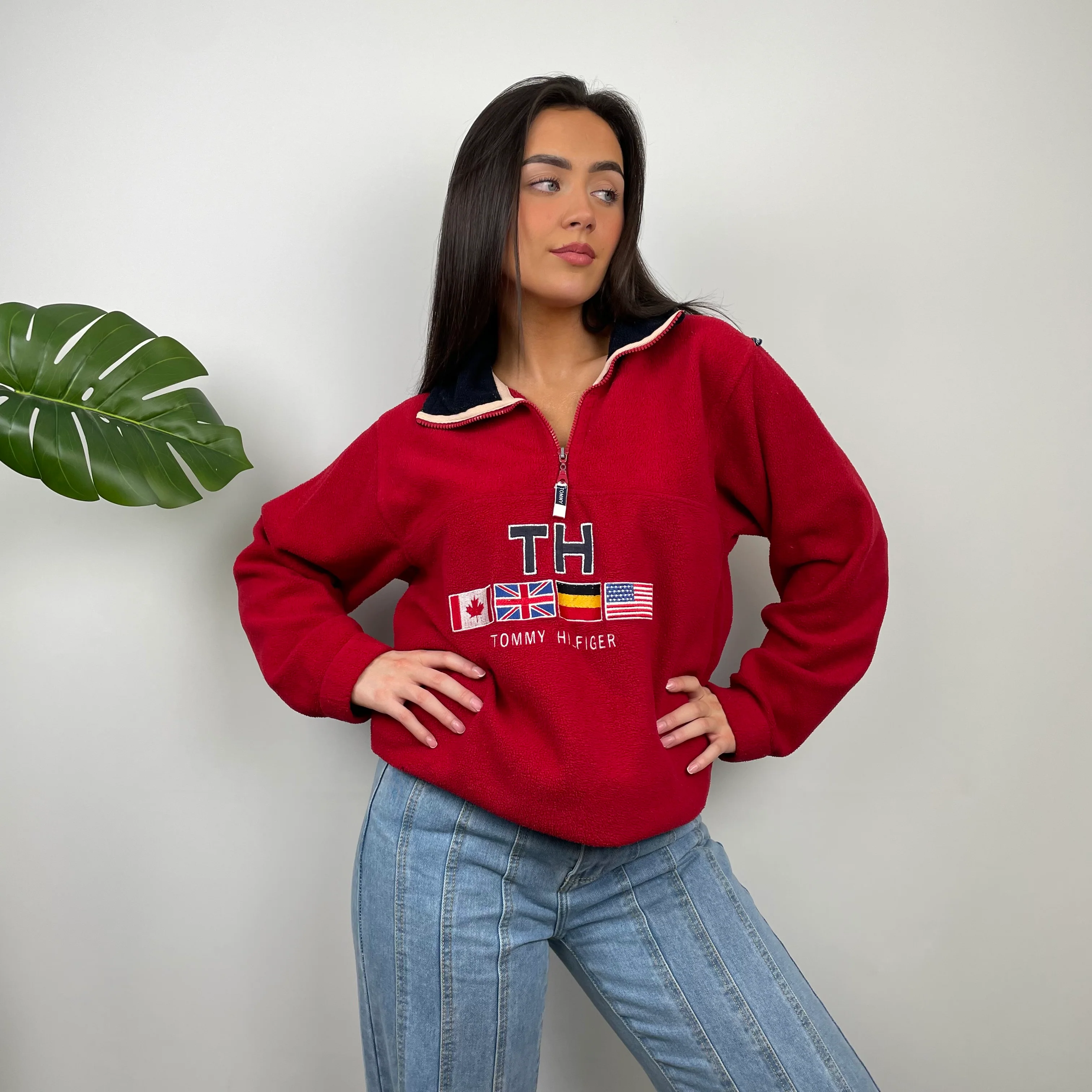 Tommy Hilfiger Embroidered Spell Out Teddy Bear Fleece Quarter Zip Sweatshirt (XL) - Image 3