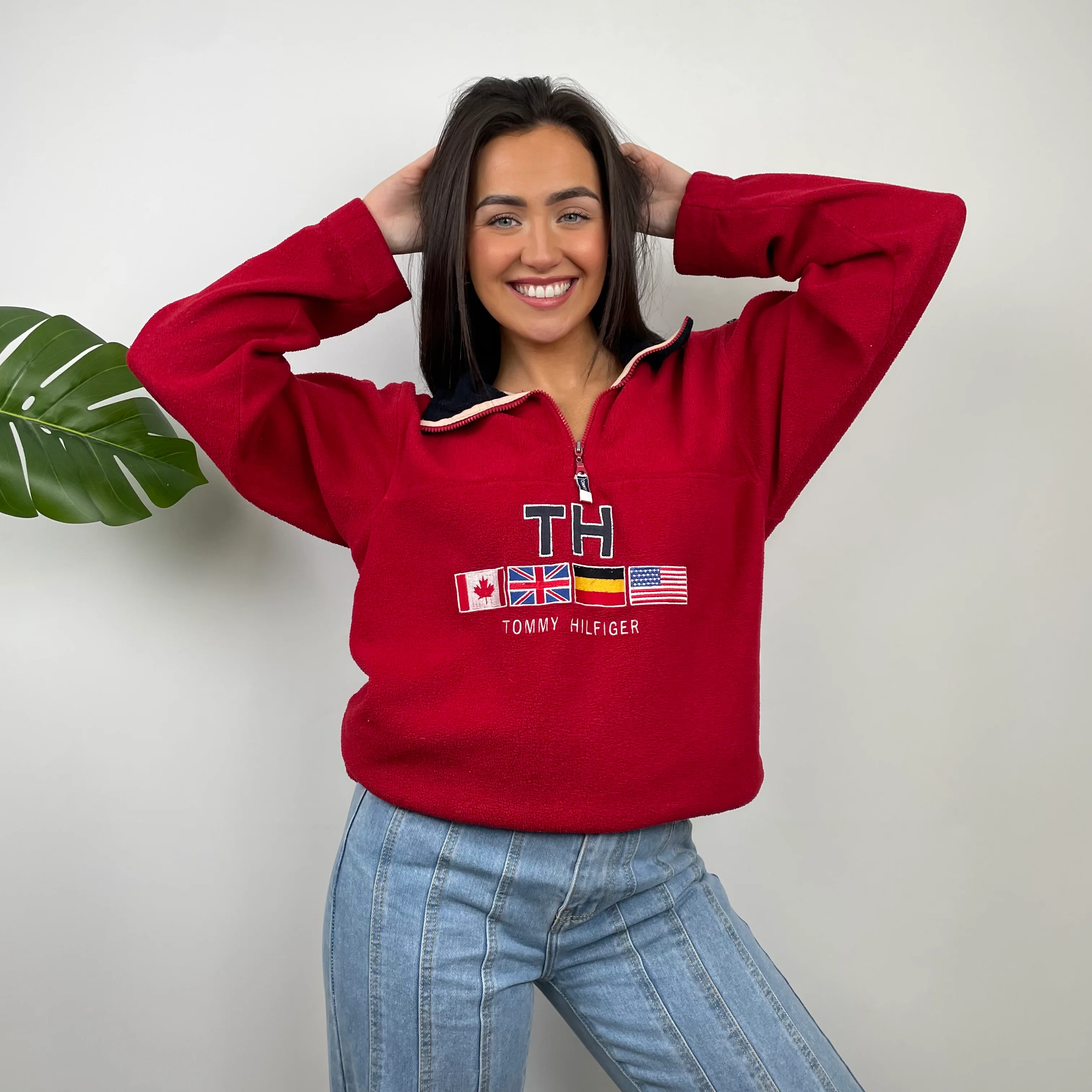 Tommy Hilfiger Embroidered Spell Out Teddy Bear Fleece Quarter Zip Sweatshirt (XL) - Image 4