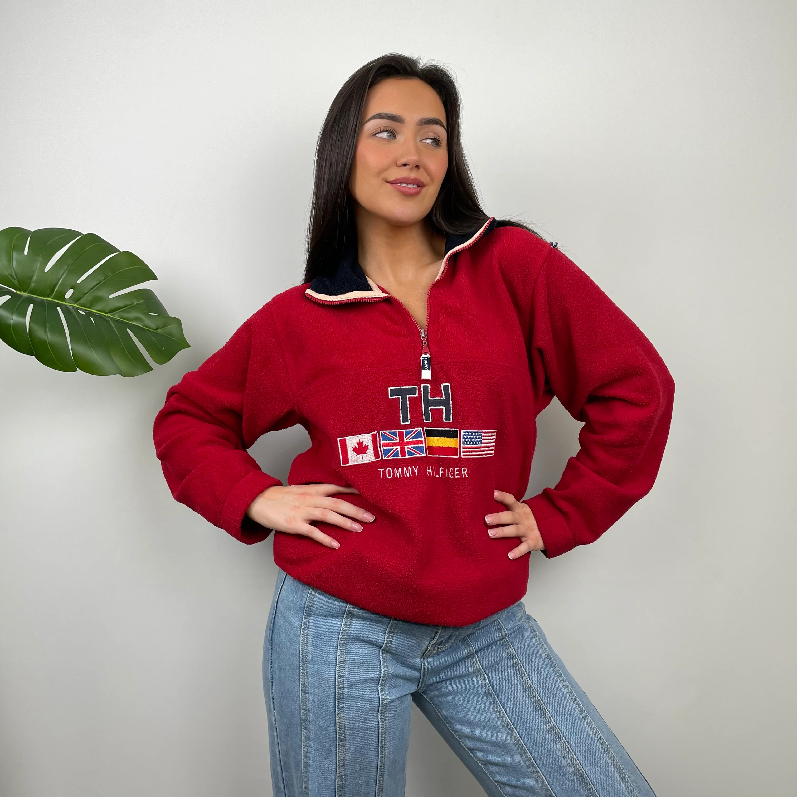 Tommy Hilfiger Embroidered Spell Out Teddy Bear Fleece Quarter Zip Sweatshirt (XL) - Image 9
