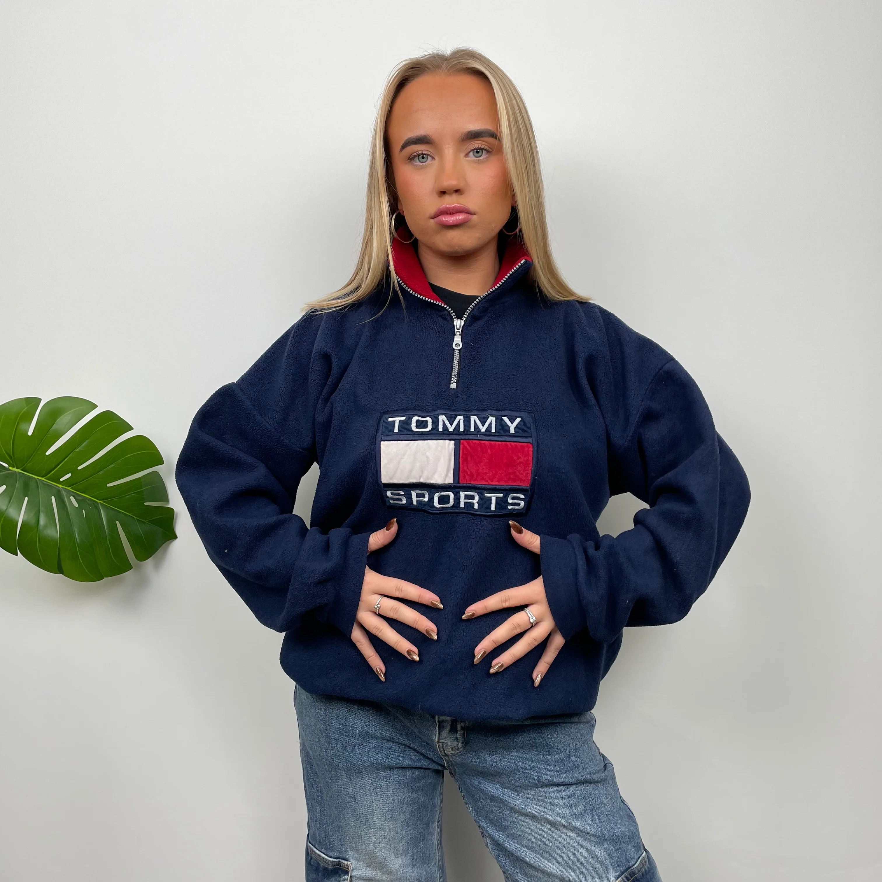 Tommy Hilfiger Embroidered Spell Out Teddy Bear Fleece Quarter Zip Sweatshirt (XL) - Image 2