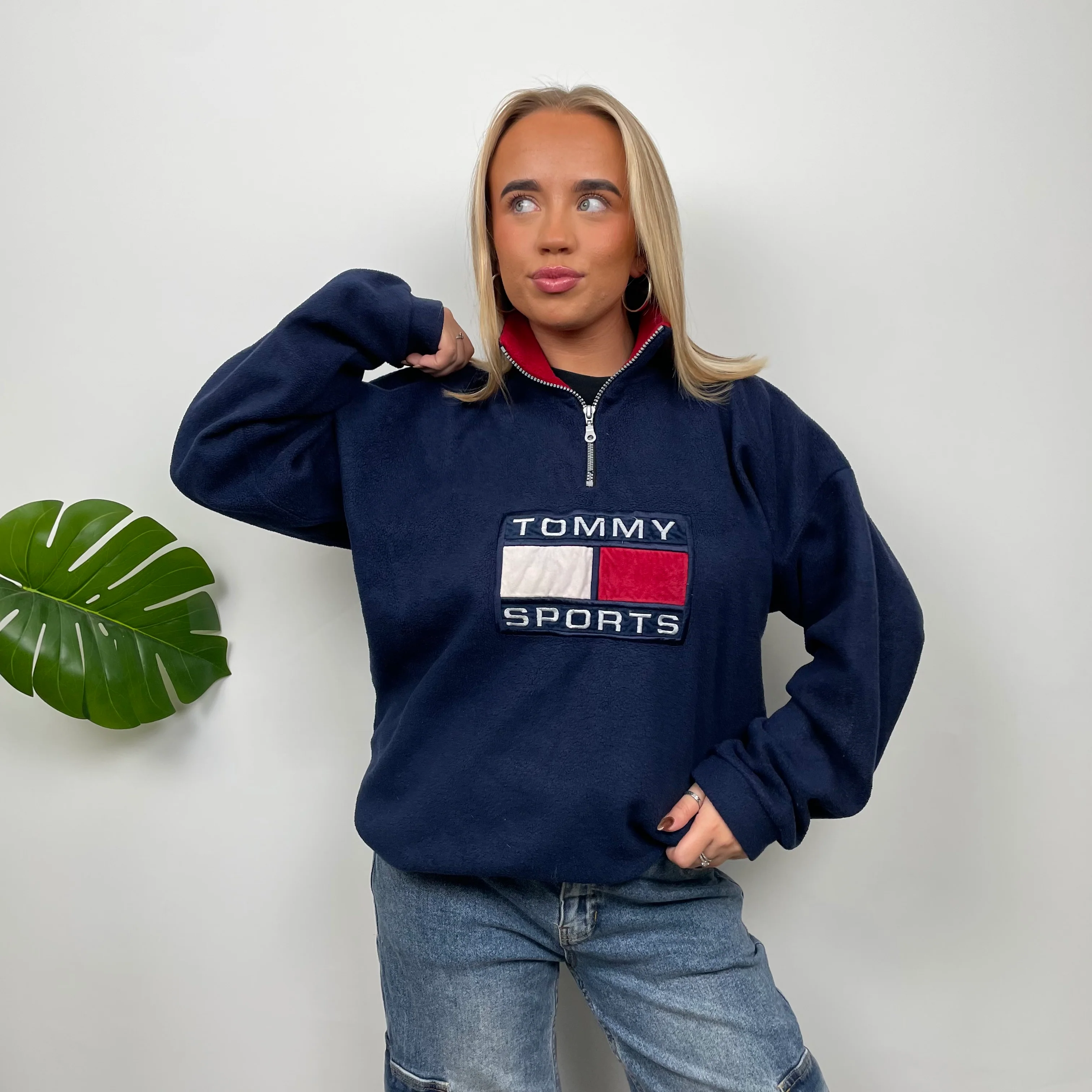 Tommy Hilfiger Embroidered Spell Out Teddy Bear Fleece Quarter Zip Sweatshirt (XL) - Image 3