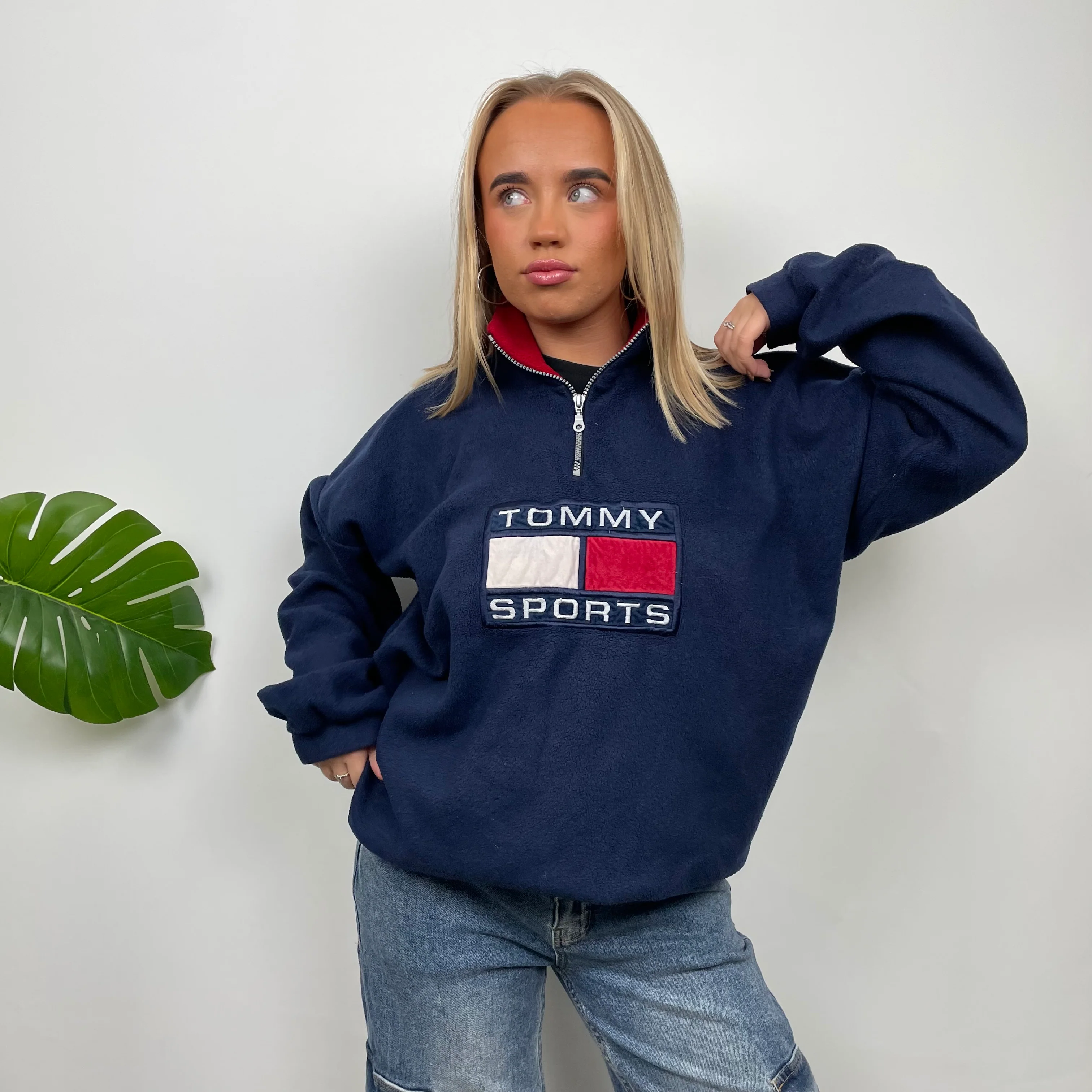 Tommy Hilfiger Embroidered Spell Out Teddy Bear Fleece Quarter Zip Sweatshirt (XL) - Image 4
