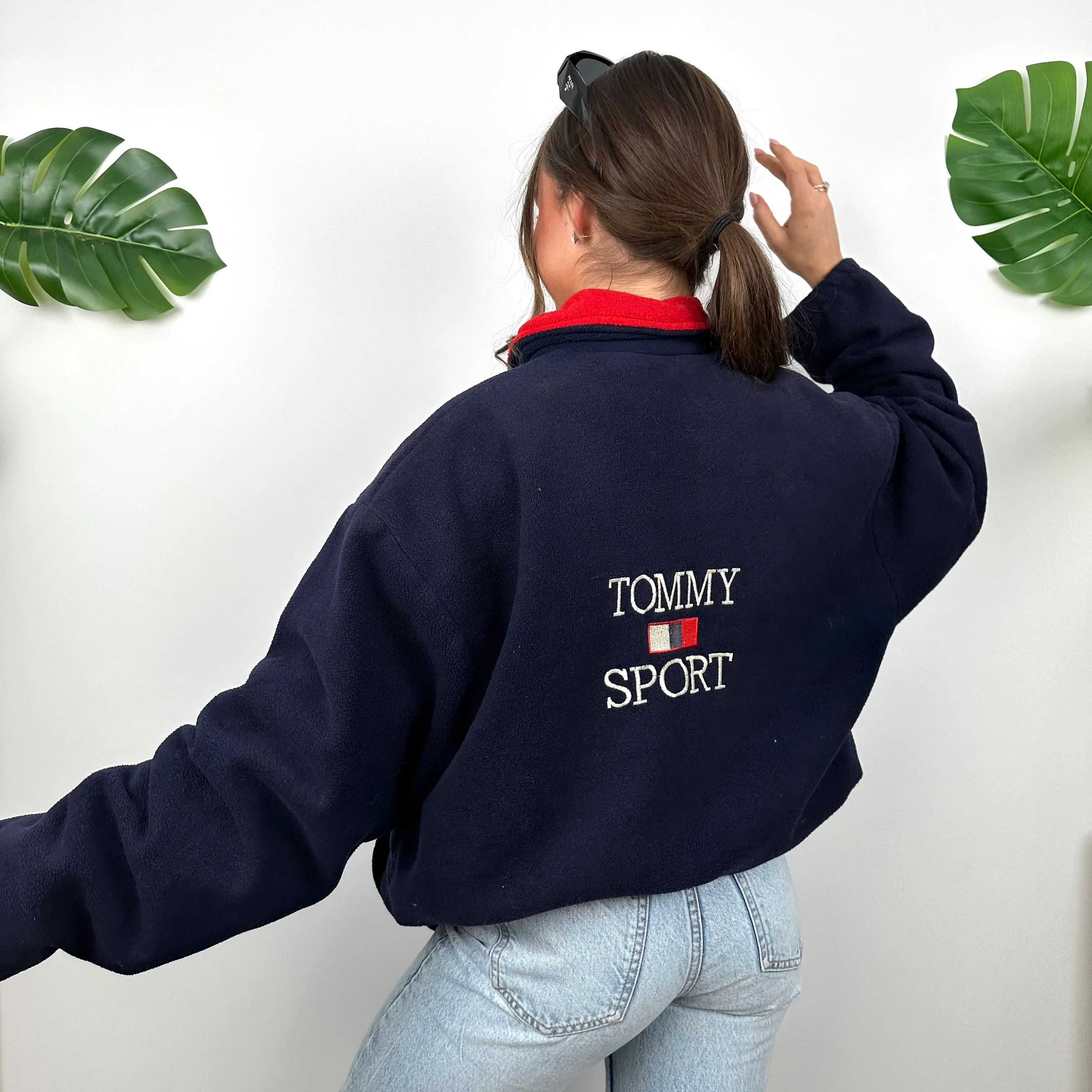 Tommy Hilfiger Embroidered Spell Out Teddy Bear Fleece Zip Up Sweatshirt (L) - Image 3