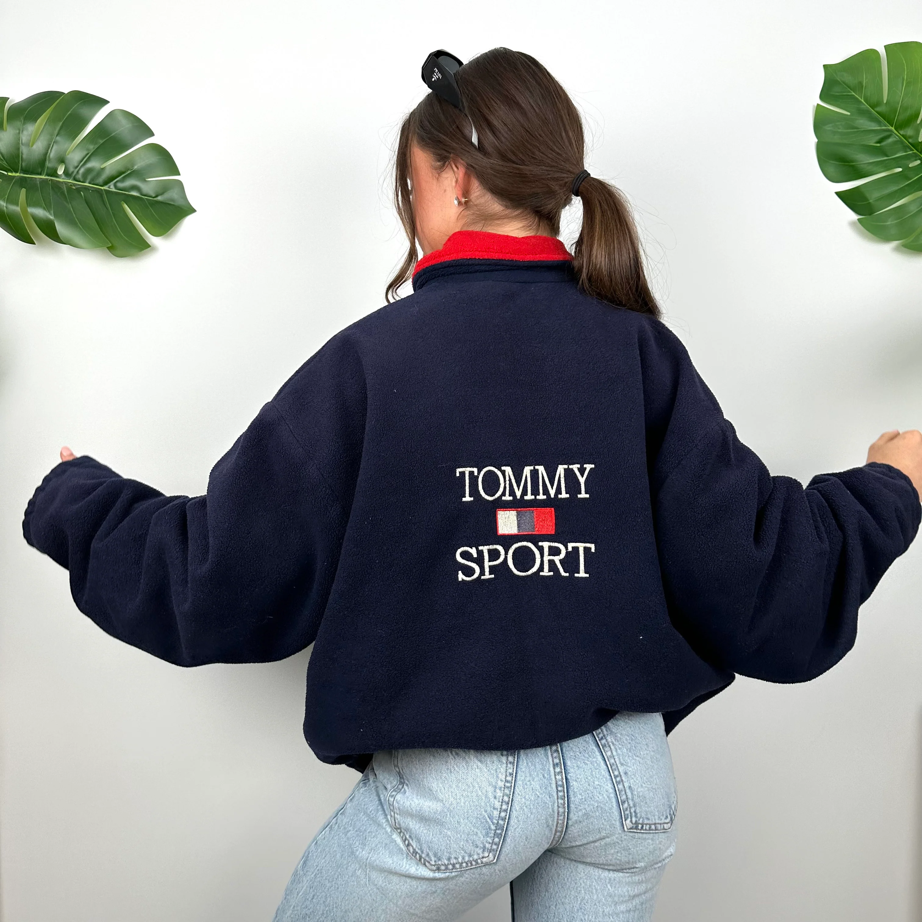 Tommy Hilfiger Embroidered Spell Out Teddy Bear Fleece Zip Up Sweatshirt (L) - Image 4