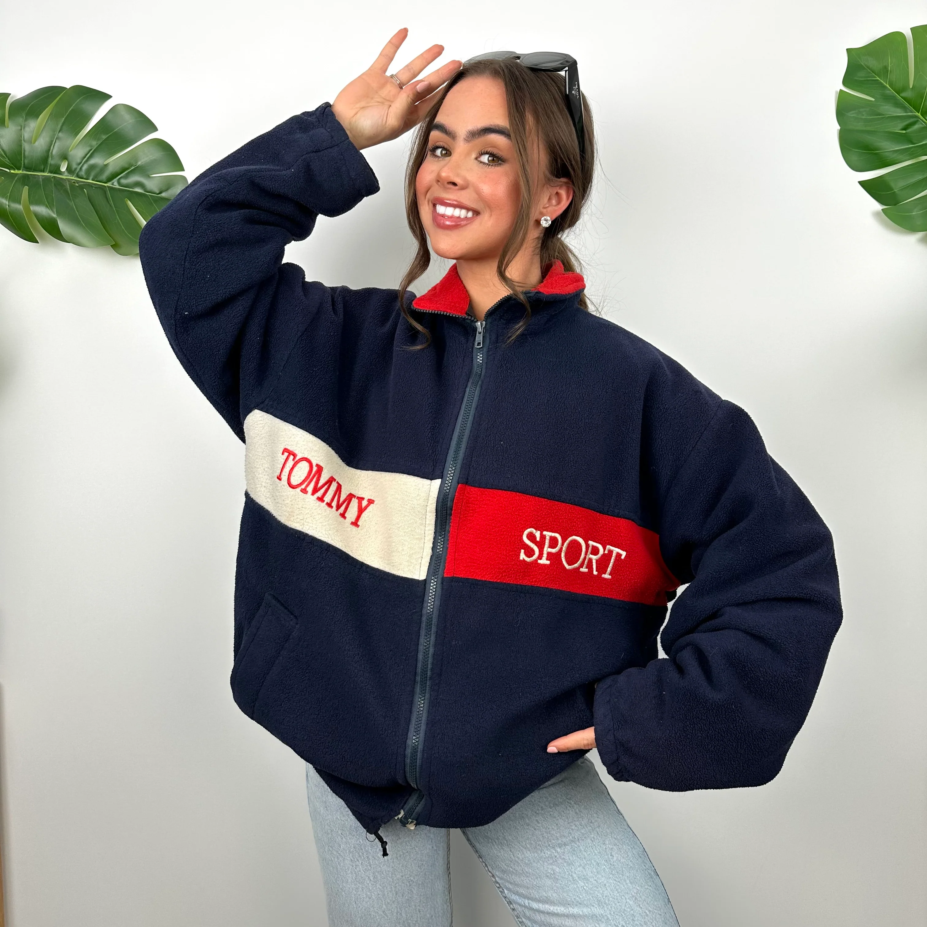 Tommy Hilfiger Embroidered Spell Out Teddy Bear Fleece Zip Up Sweatshirt (L) - Image 6
