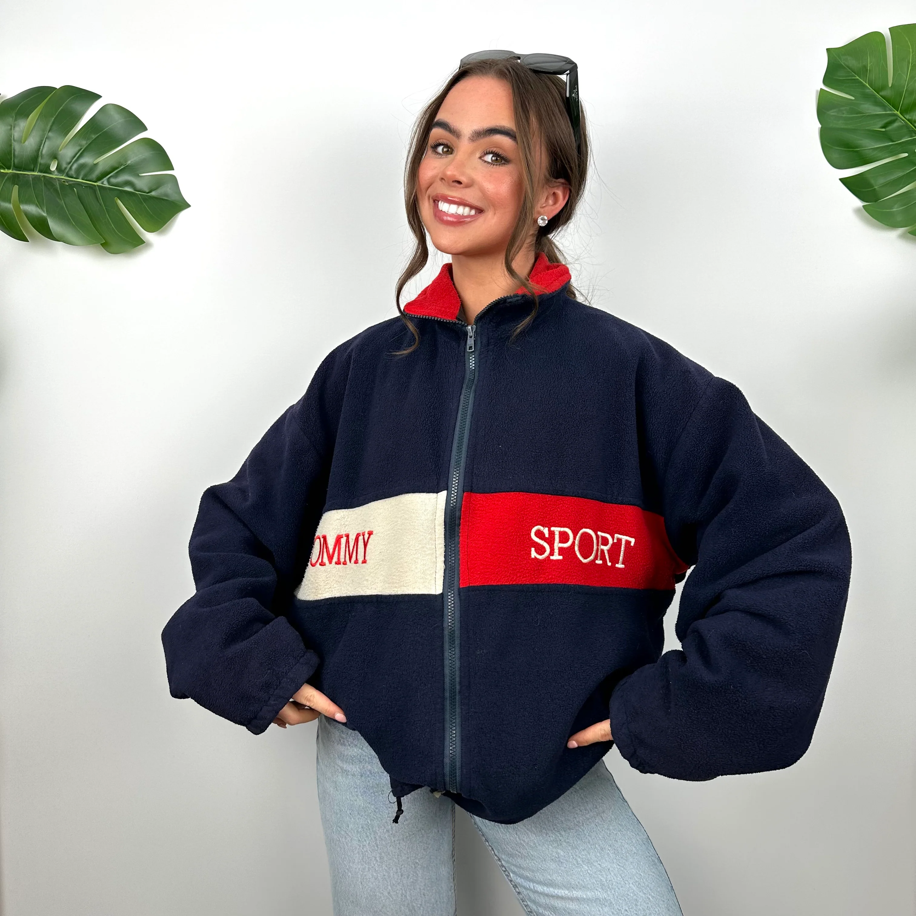 Tommy Hilfiger Embroidered Spell Out Teddy Bear Fleece Zip Up Sweatshirt (L) - Image 7