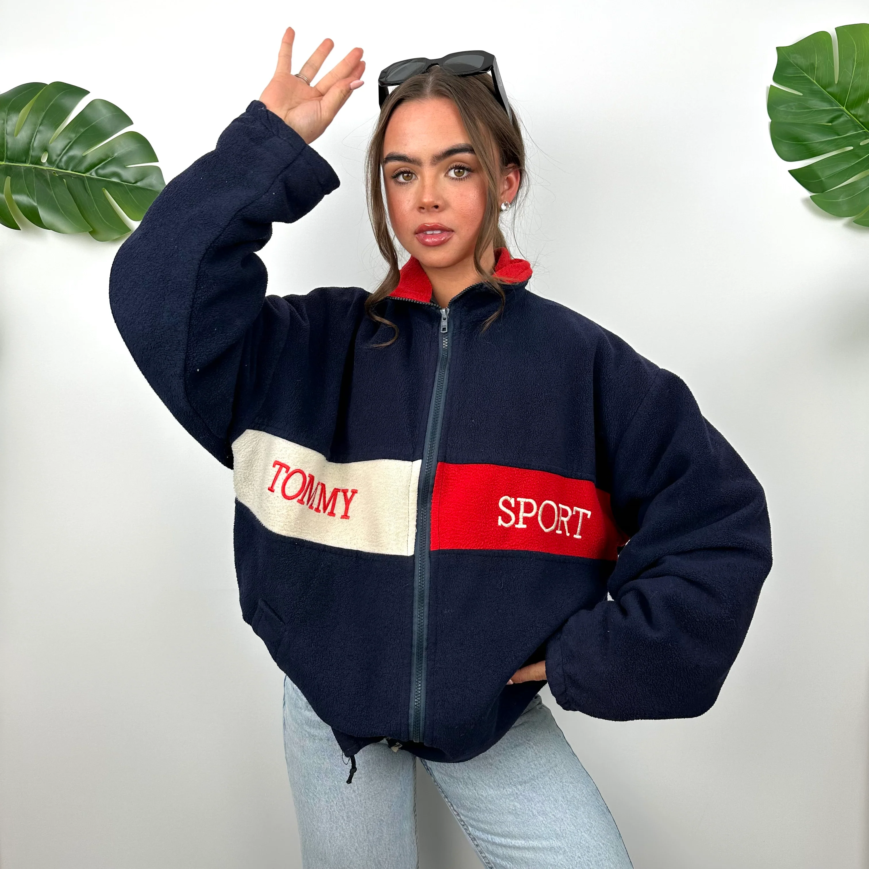 Tommy Hilfiger Embroidered Spell Out Teddy Bear Fleece Zip Up Sweatshirt (L) - Image 8