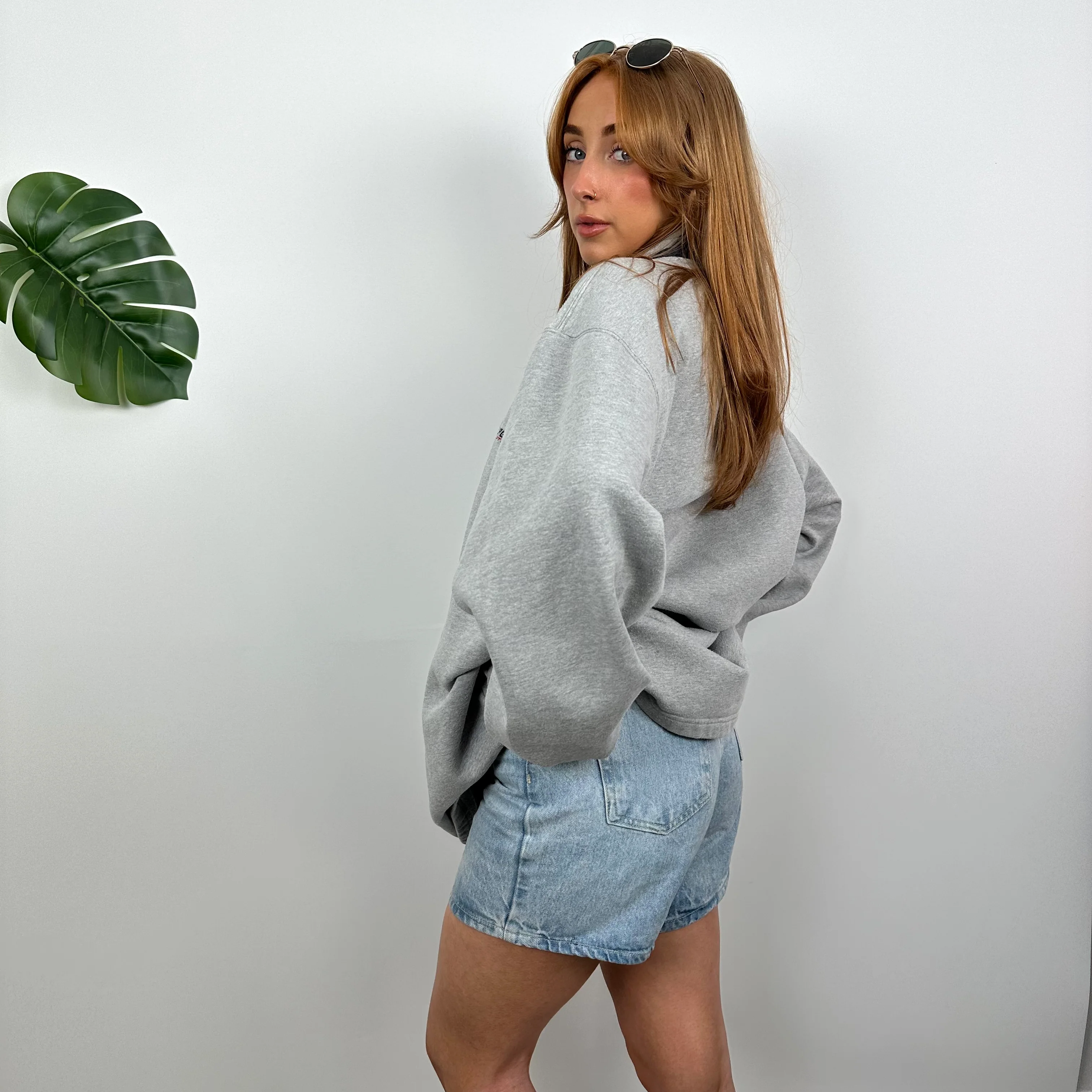 Tommy Hilfiger Grey Embroidered Spell Out Quarter Zip Sweatshirt (L) - Image 4