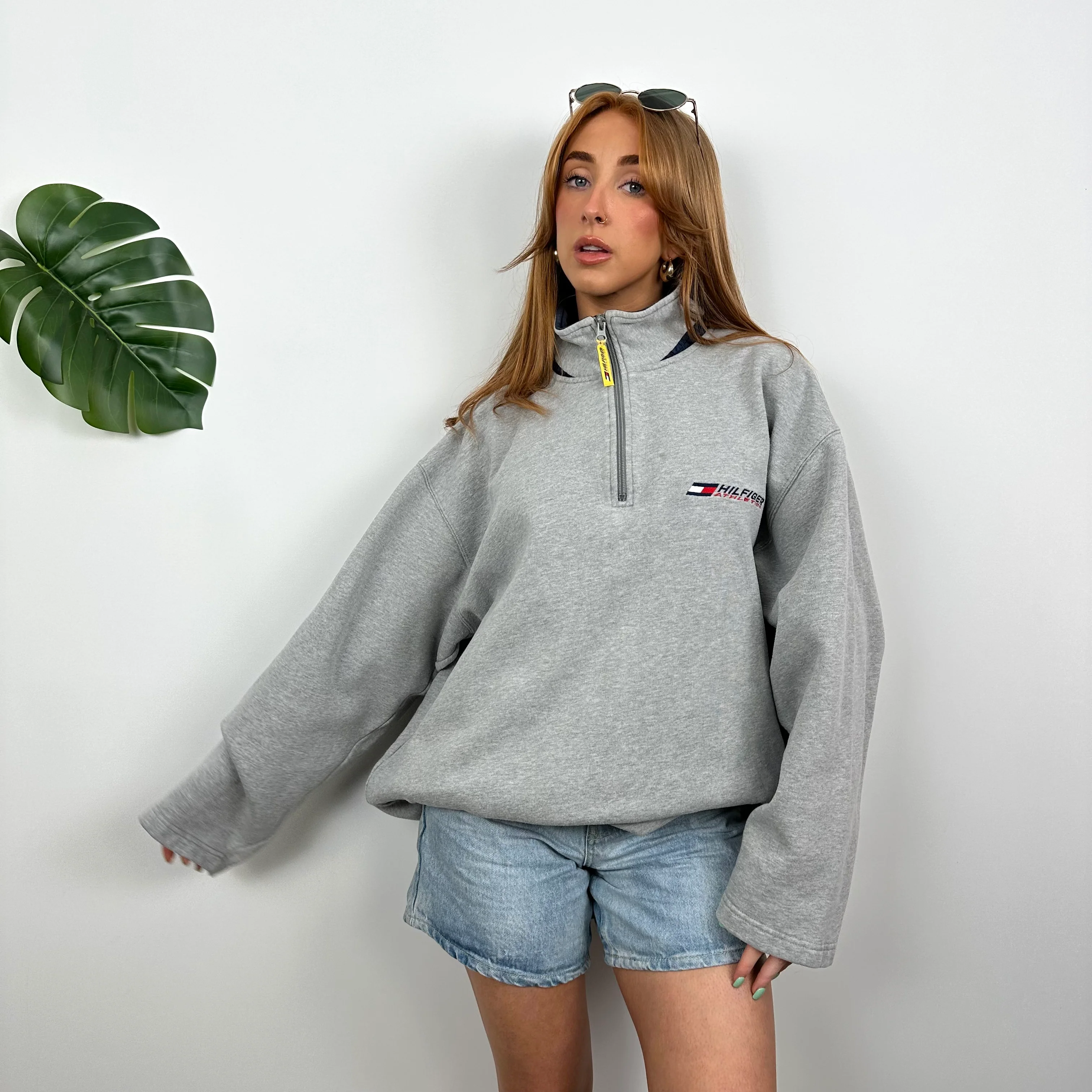 Tommy Hilfiger Grey Embroidered Spell Out Quarter Zip Sweatshirt (L) - Image 5