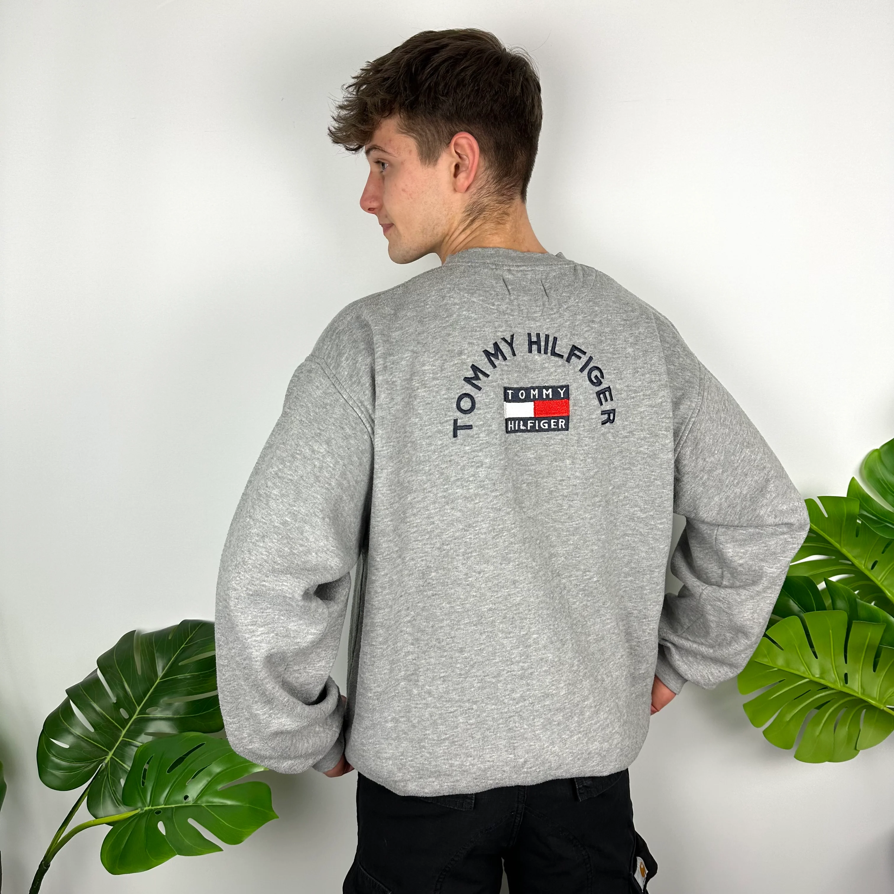 Tommy Hilfiger Grey Embroidered Spell Out Sweatshirt (L) - Image 9