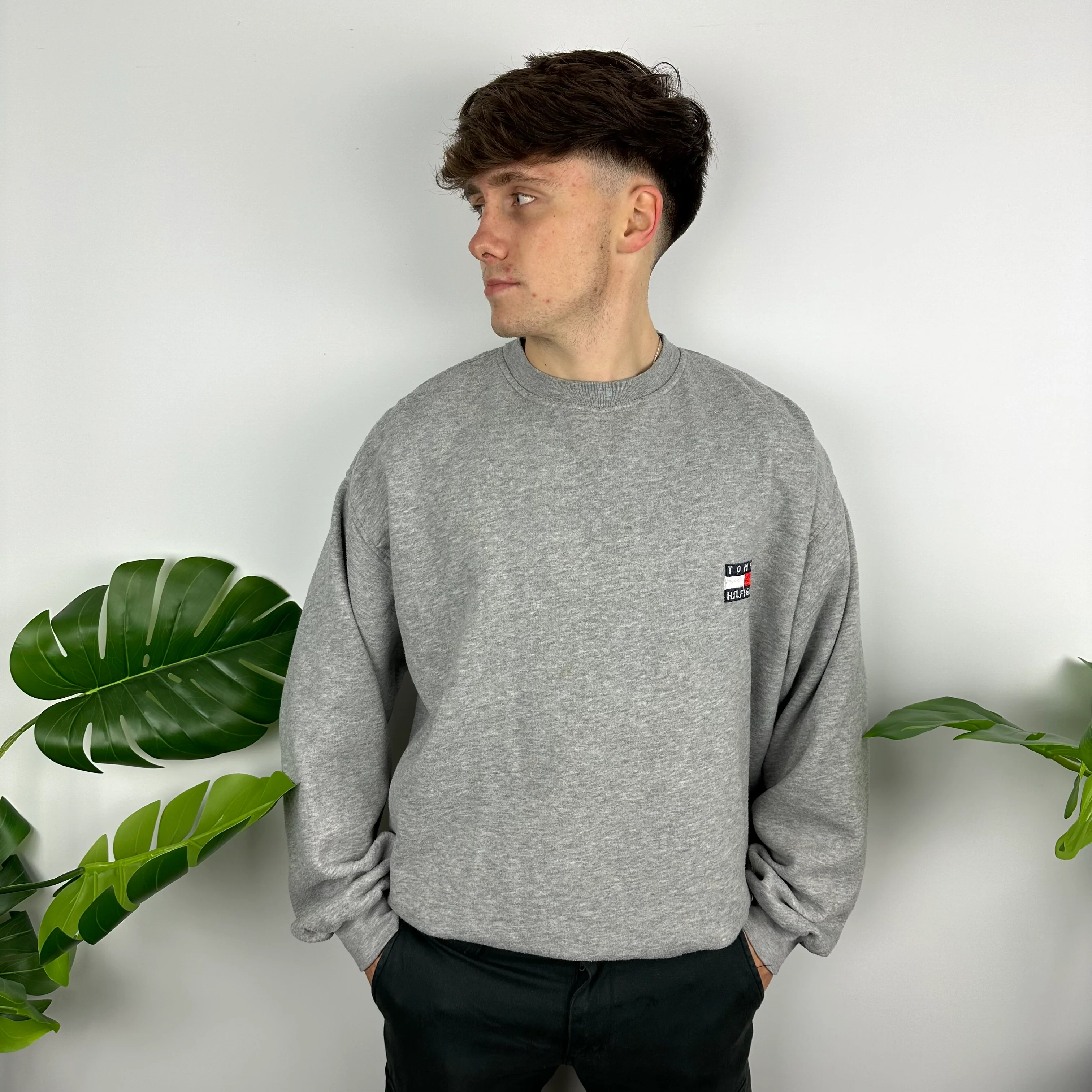 Tommy Hilfiger Grey Embroidered Spell Out Sweatshirt (L) - Image 4