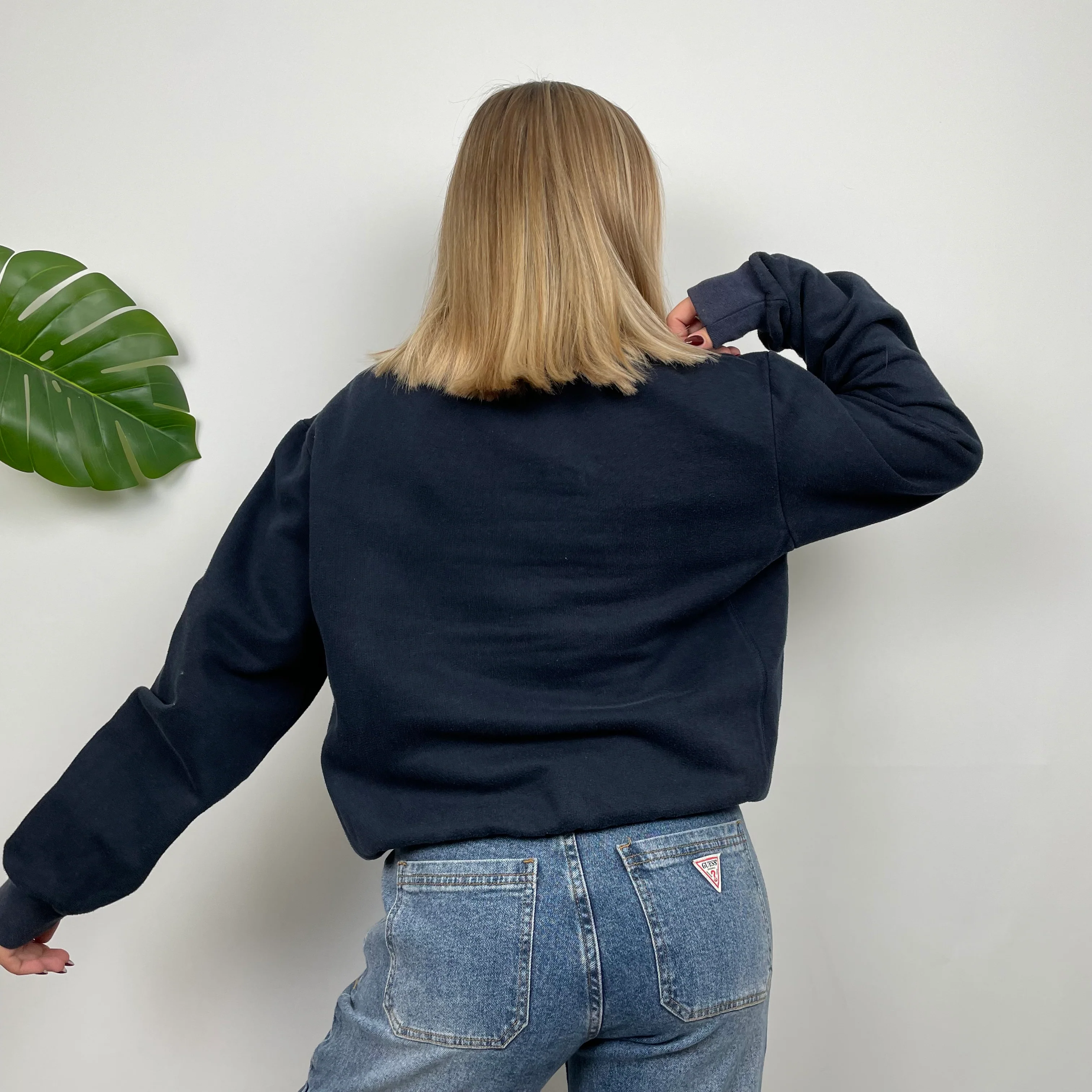 Tommy Hilfiger Navy Embroidered Spell Out Quarter Zip Sweatshirt (M) - Image 8