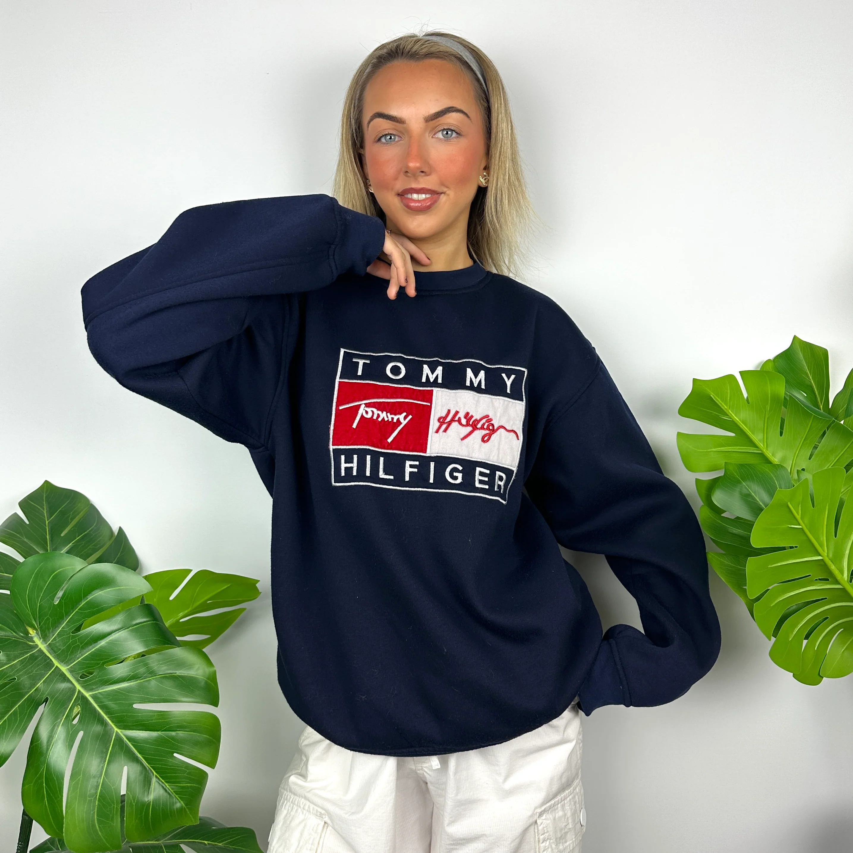 Tommy Hilfiger Navy Embroidered Spell Out Sweatshirt as worn by Annalivia Hynds (M) - Image 3