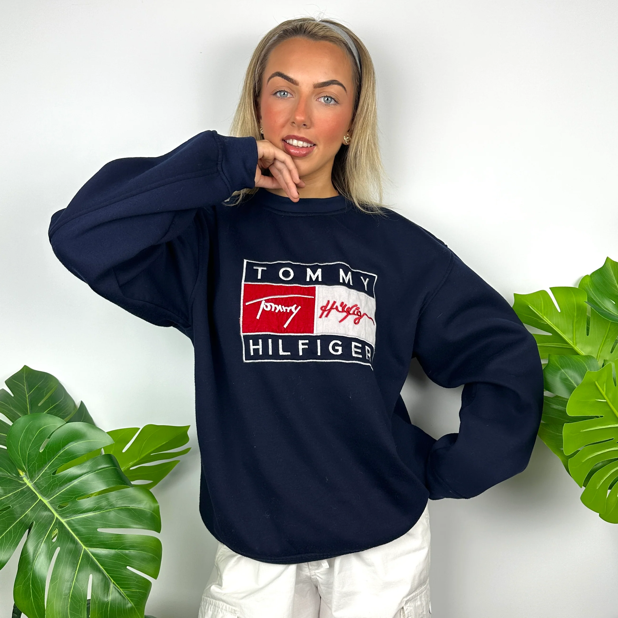 Tommy Hilfiger Navy Embroidered Spell Out Sweatshirt as worn by Annalivia Hynds (M) - Image 6