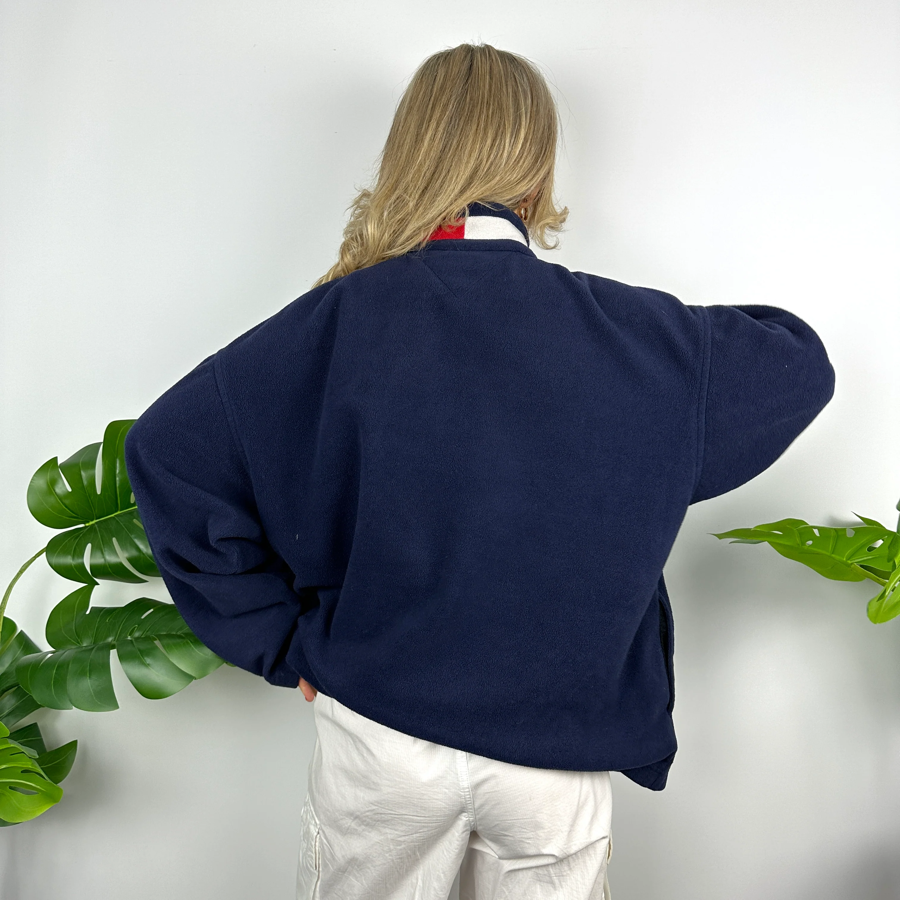 Tommy Hilfiger Navy Embroidered Spell Out Teddy Bear Fleece Quarter Zip Sweatshirt (XL) - Image 4