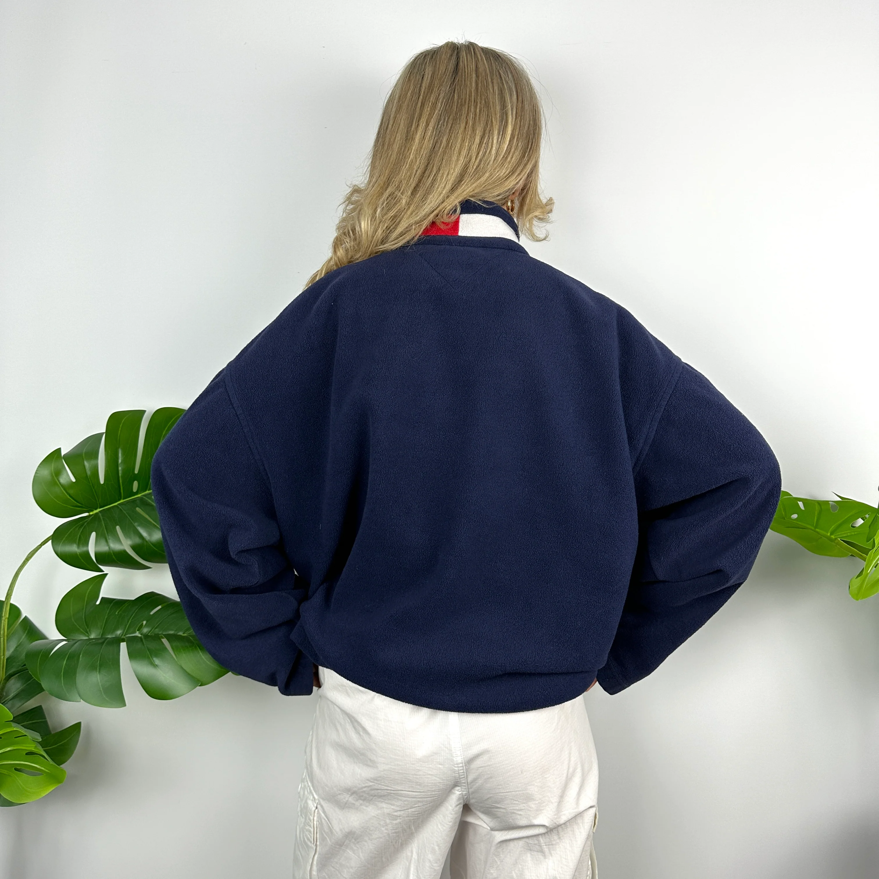 Tommy Hilfiger Navy Embroidered Spell Out Teddy Bear Fleece Quarter Zip Sweatshirt (XL) - Image 8