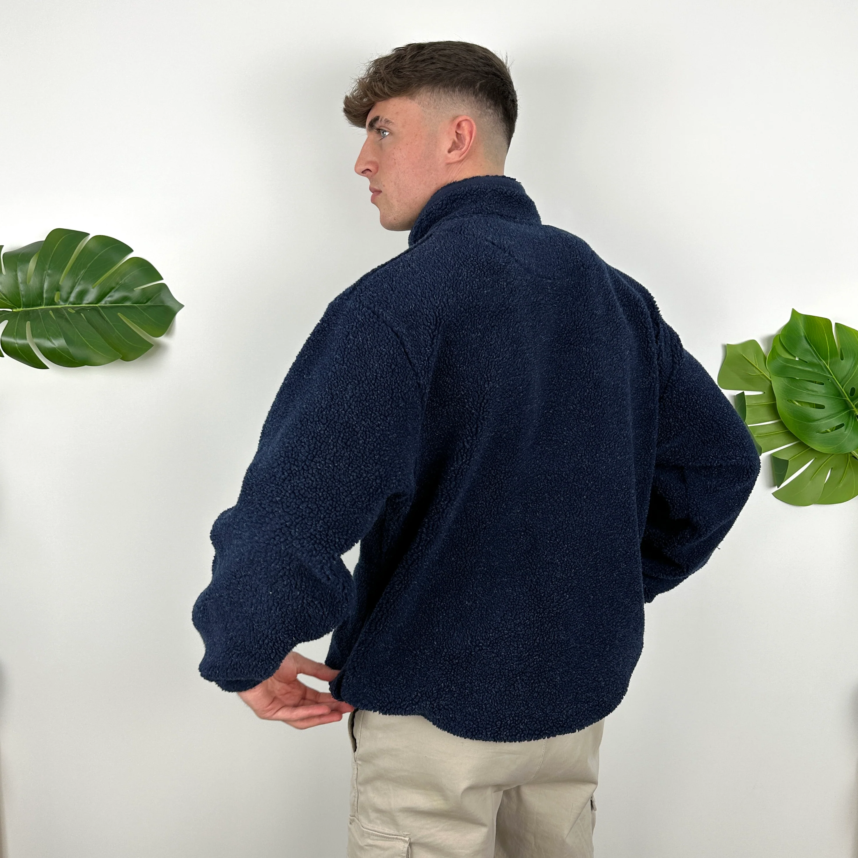Tommy Hilfiger Navy Embroidered Spell Out Teddy Bear Sherpa Fleece Quarter Zip Sweatshirt (L) - Image 5
