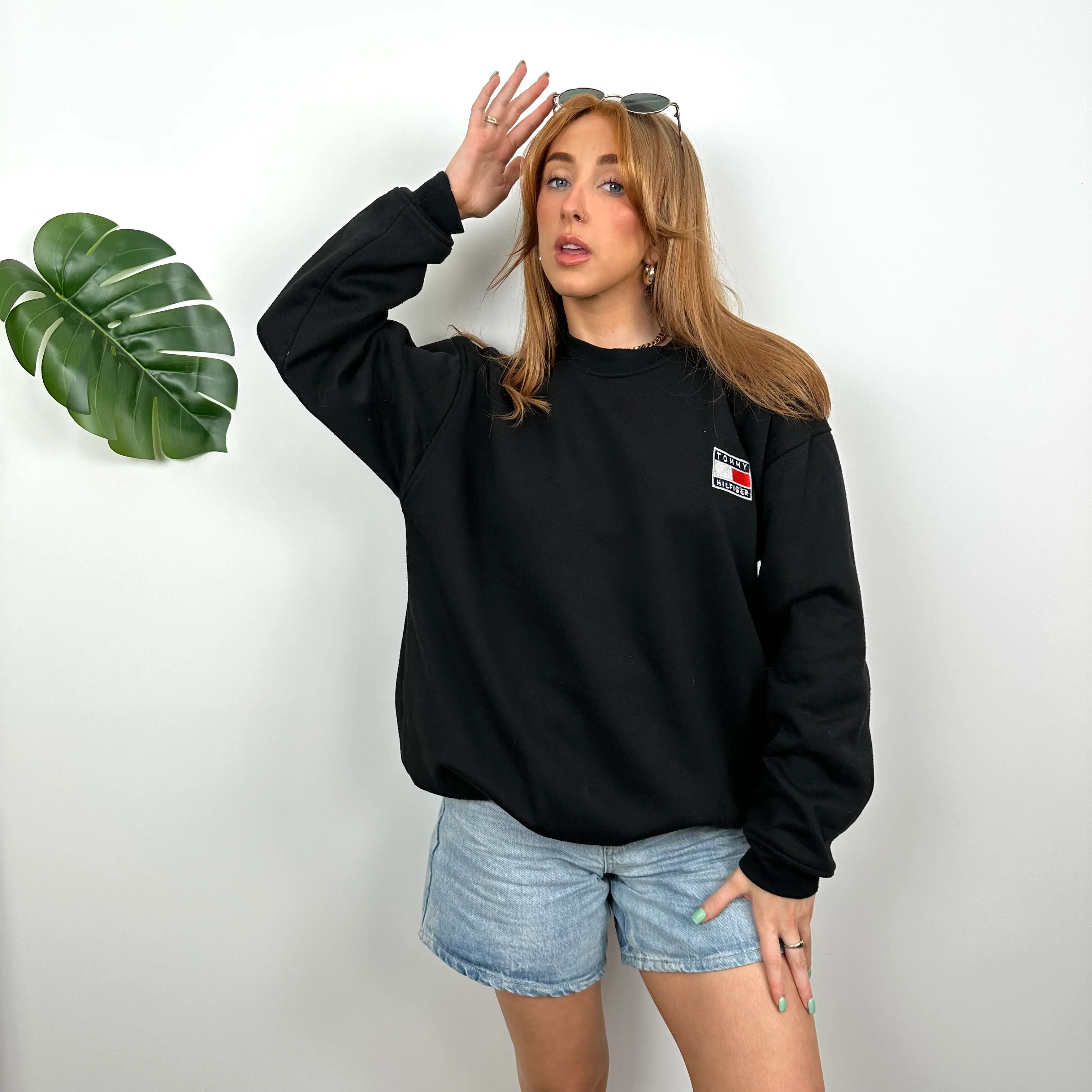 Tommy Hilfiger RARE Black Embroidered Spell Out Sweatshirt (L) - Image 2