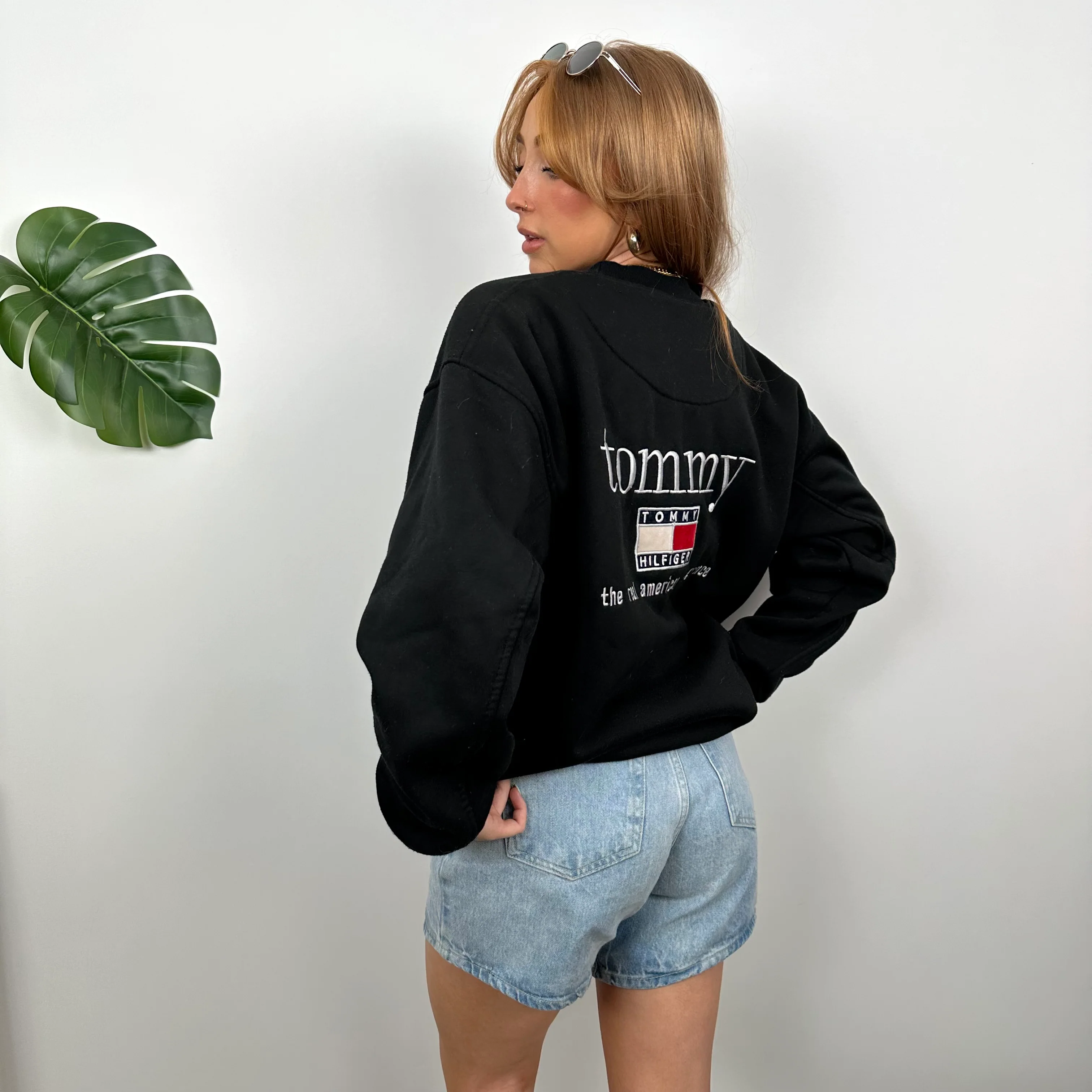 Tommy Hilfiger RARE Black Embroidered Spell Out Sweatshirt (L) - Image 6