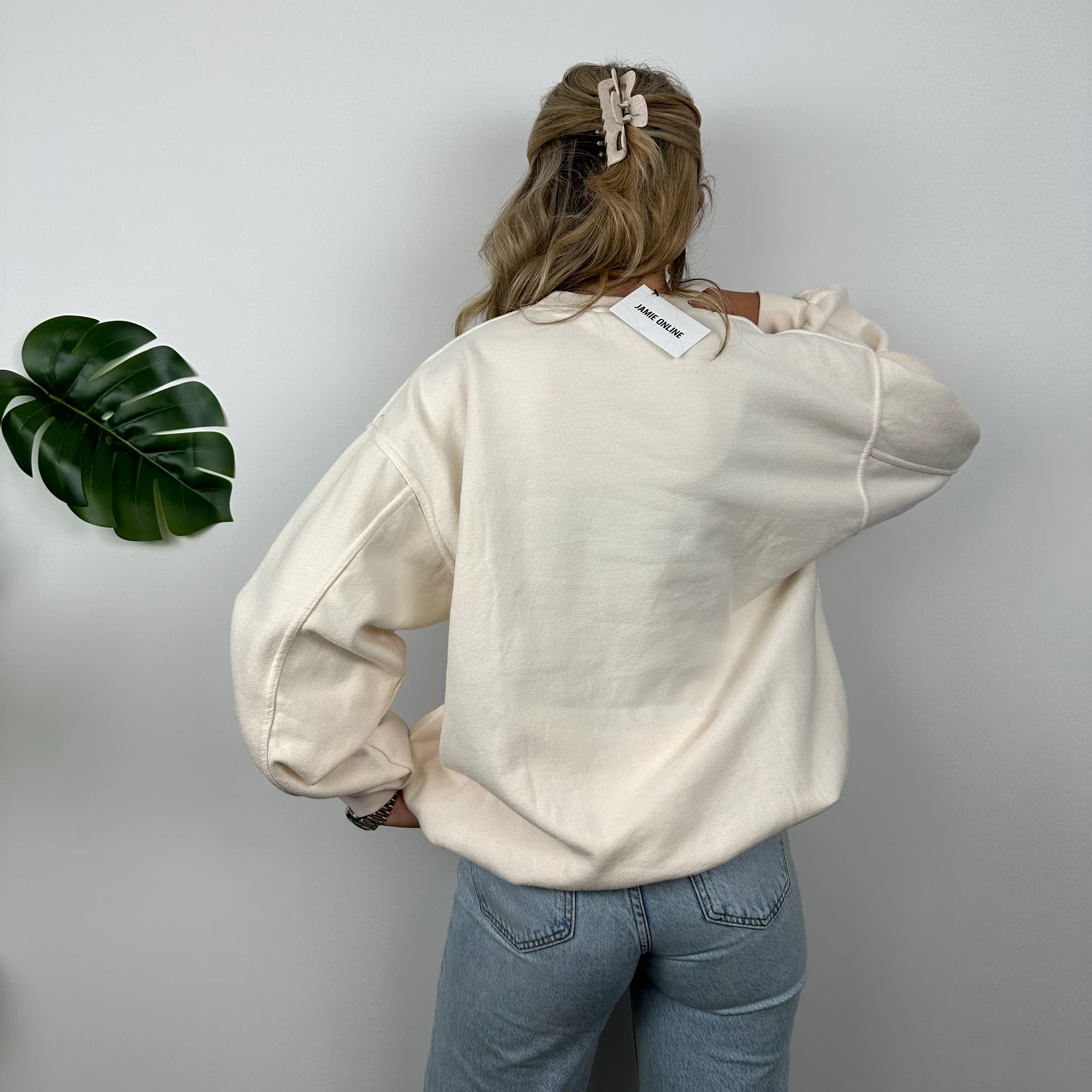 Tommy Hilfiger RARE Cream Embroidered Spell Out Sweatshirt (XL) - Image 7