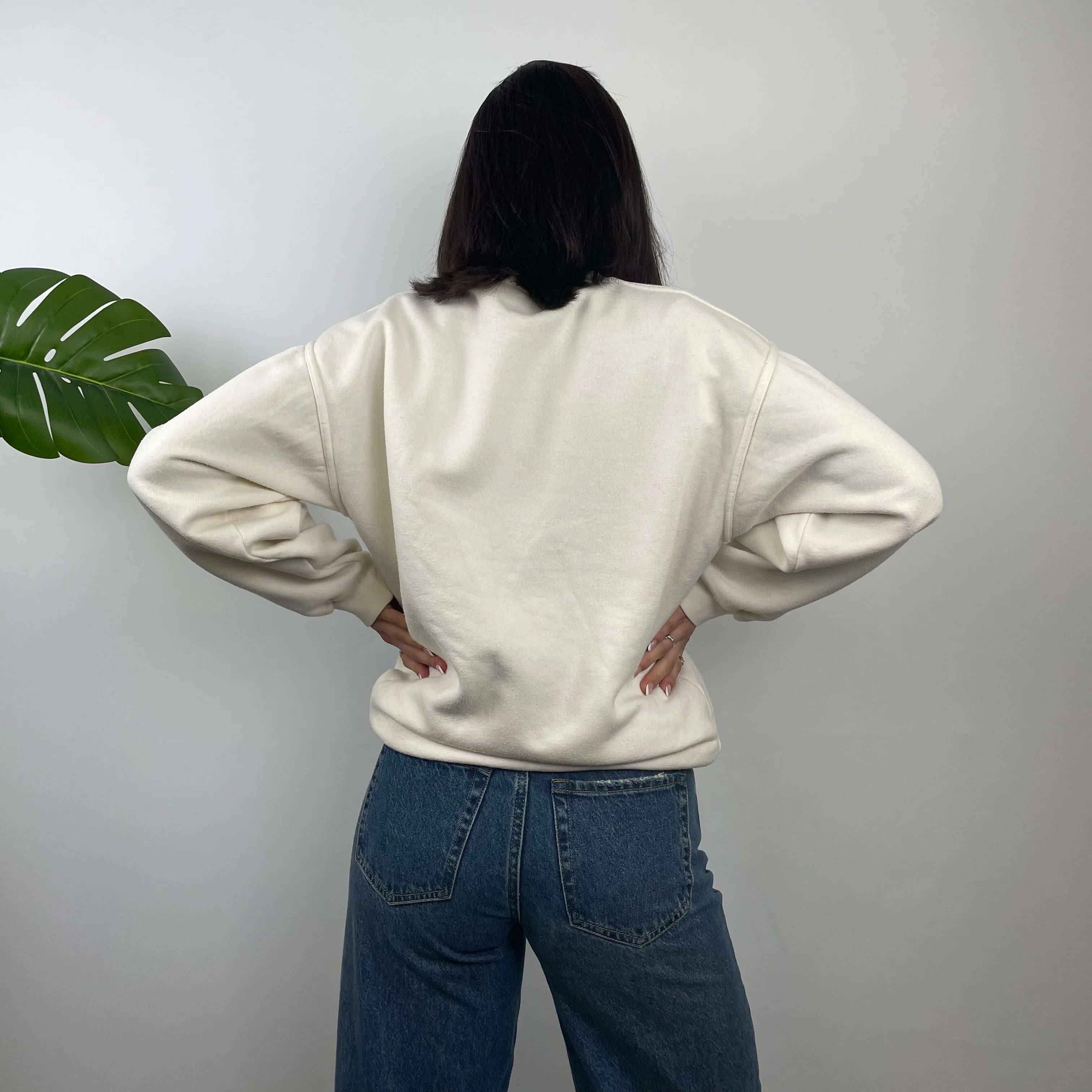 Tommy Hilfiger RARE Cream Embroidered Spell Out Sweatshirt (L) - Image 7