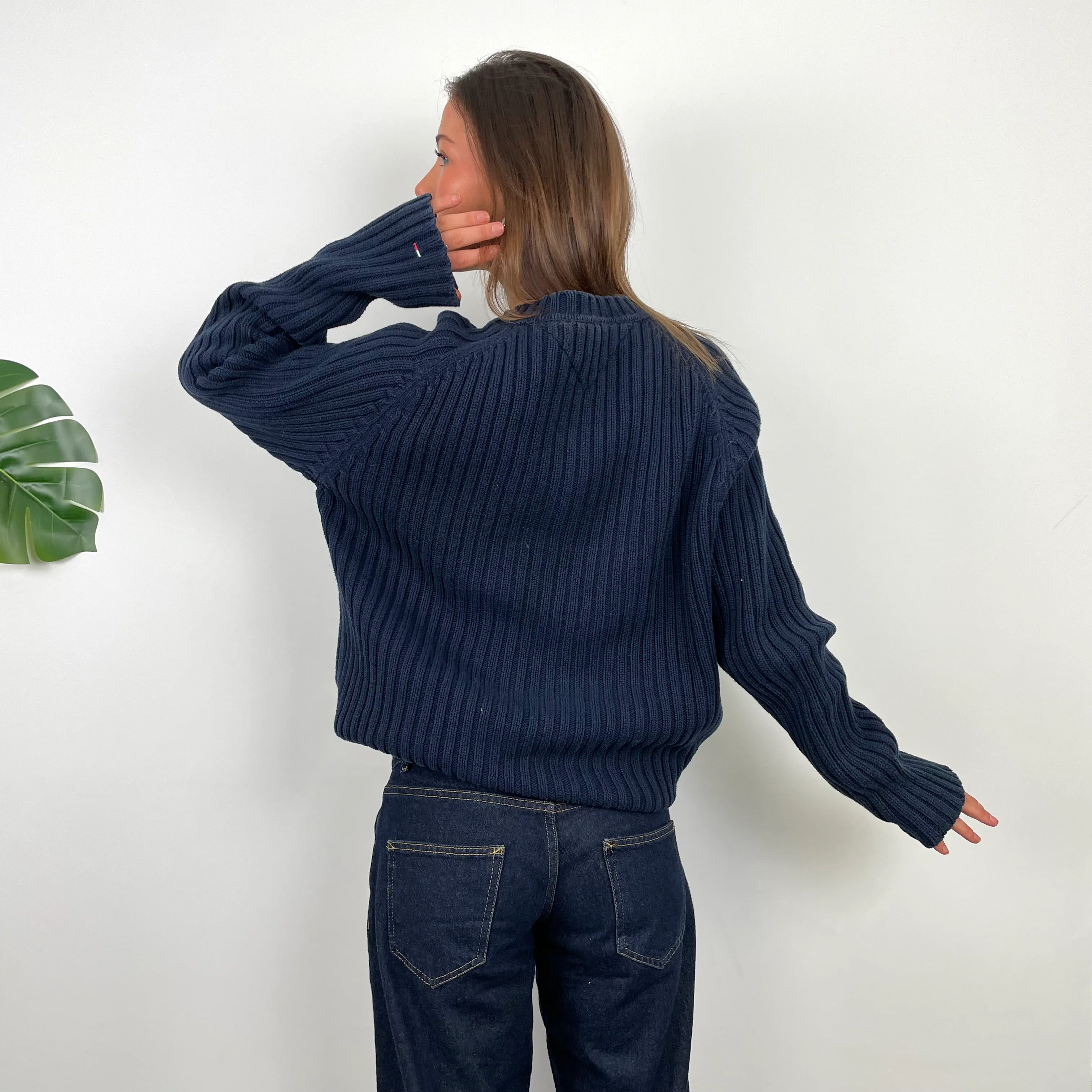 Tommy Hilfiger RARE Navy Embroidered Spell Out Knitted Sweater (L) - Image 7