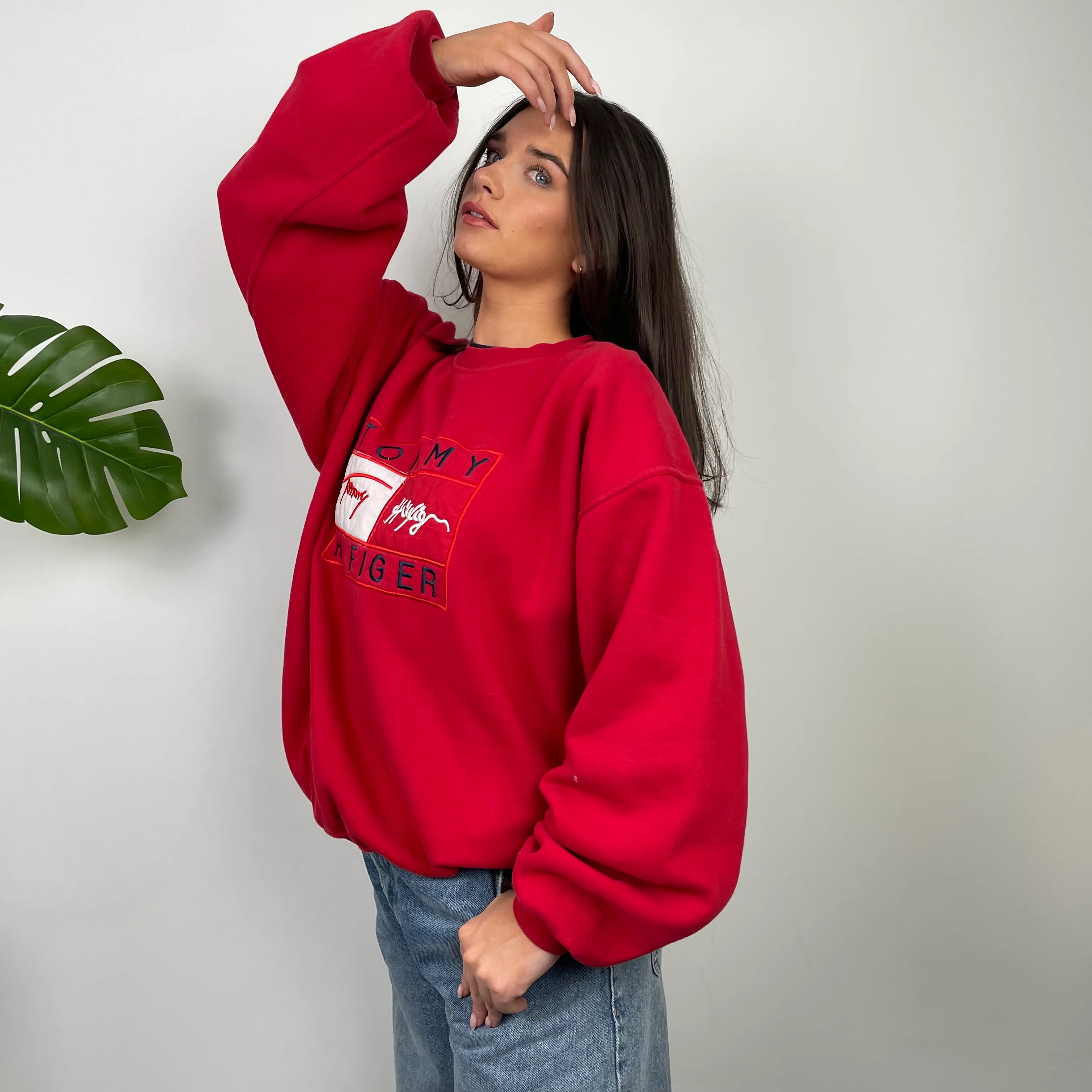 Tommy Hilfiger RARE Red Embroidered Spell Out Sweatshirt (XL) - Image 2