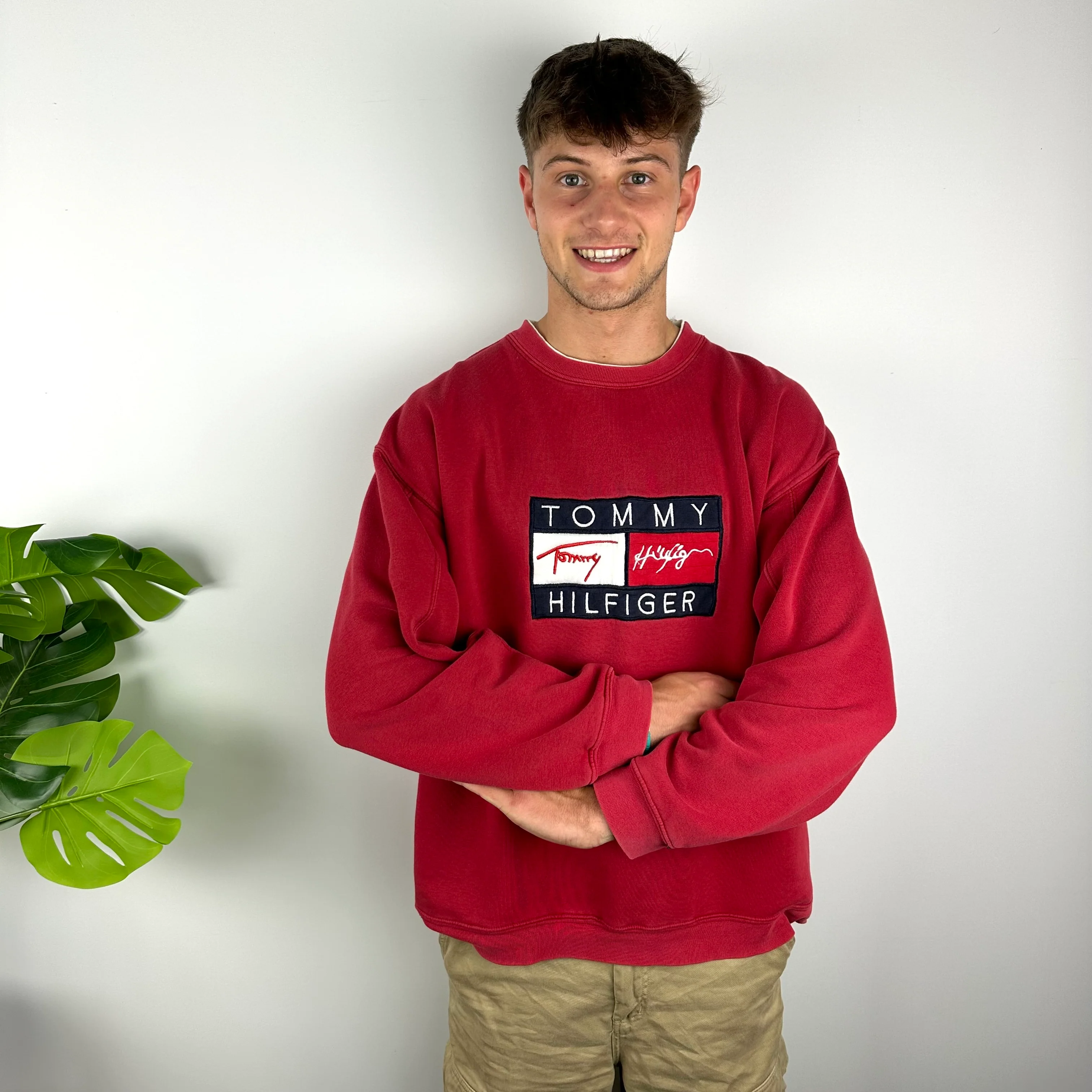 Tommy Hilfiger Red Embroidered Spell Out Sweatshirt (XL) - Image 3