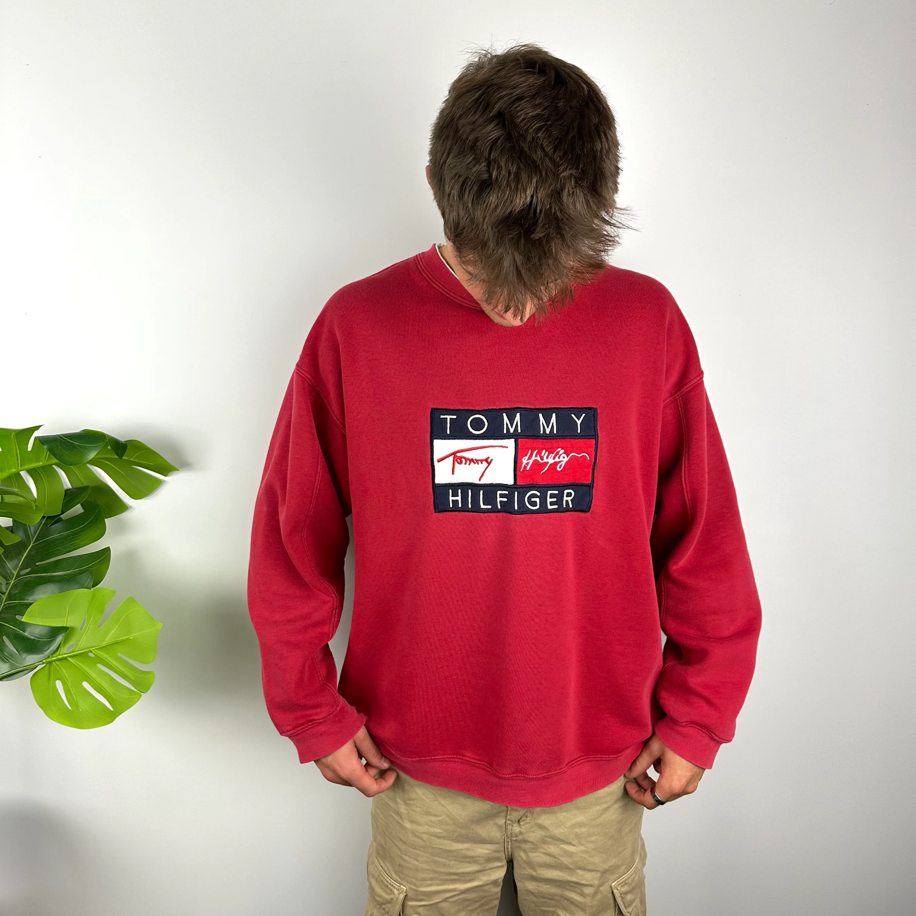 Tommy Hilfiger Red Embroidered Spell Out Sweatshirt (XL) - Image 4