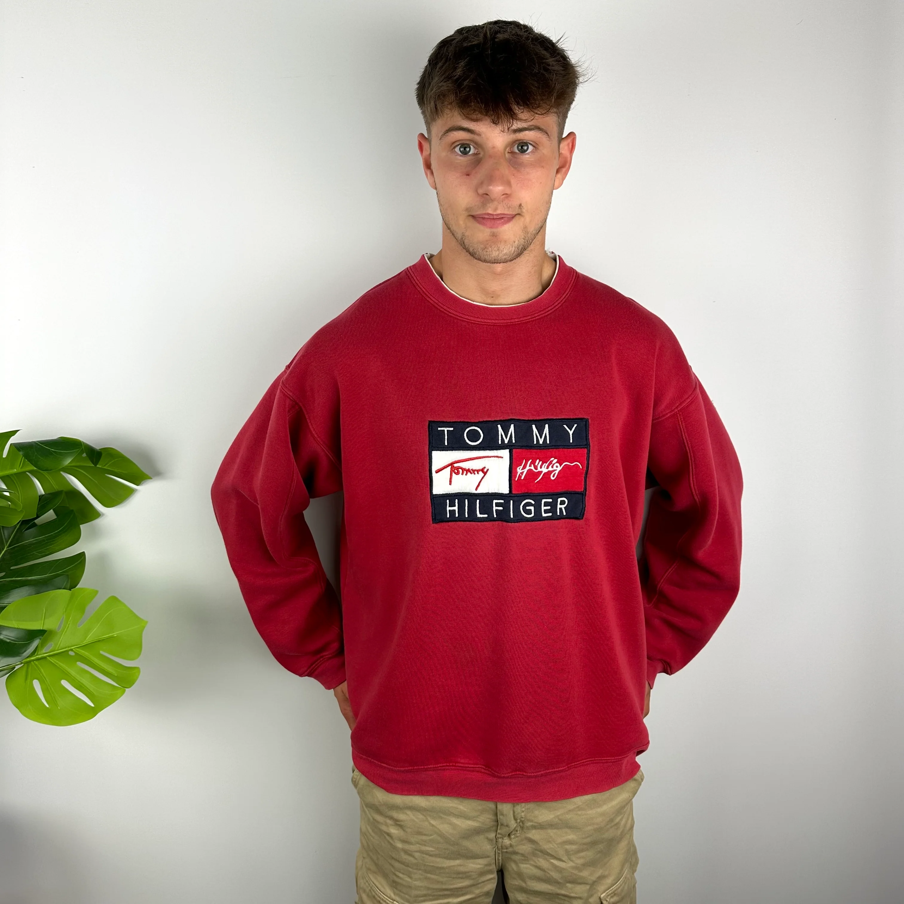 Tommy Hilfiger Red Embroidered Spell Out Sweatshirt (XL) - Image 5